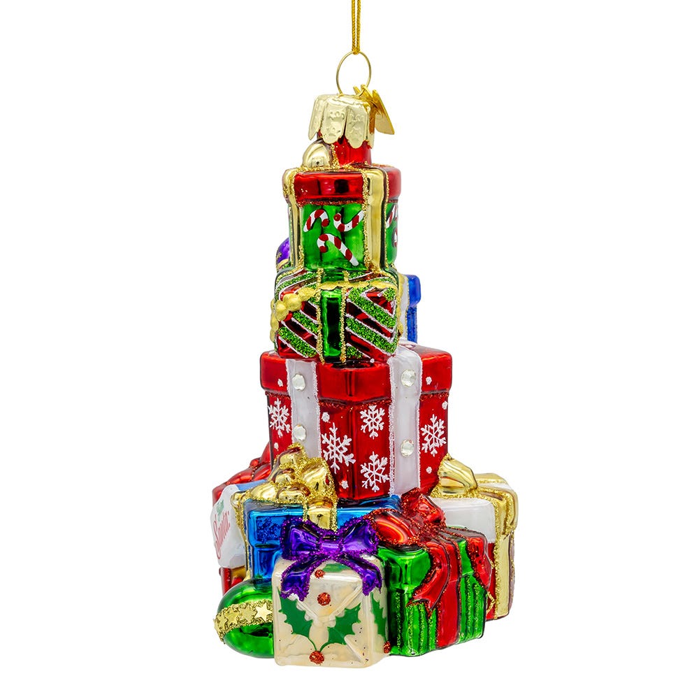 Bellissimo Glass Stacked Presents Ornament