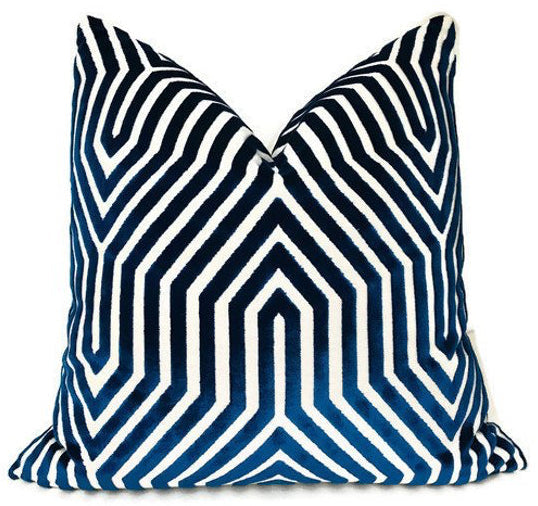 Vanderbilt Velvet Pillow Cover in Navy Blue, Schumacher Textiles