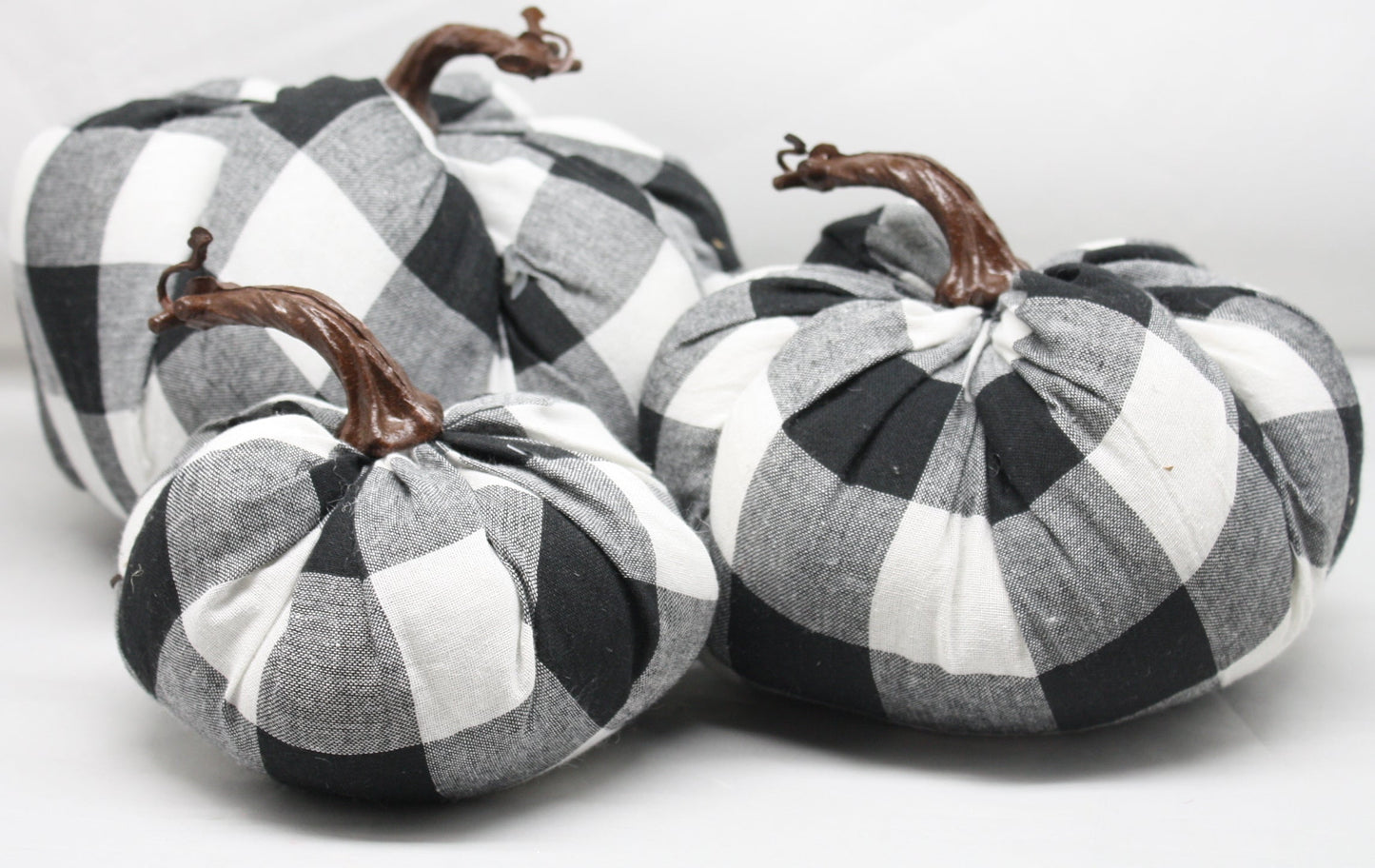 Fabric Black and White Plaid Pumpkins - 3 Piece Set