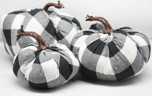 Fabric Black and White Plaid Pumpkins - 3 Piece Set