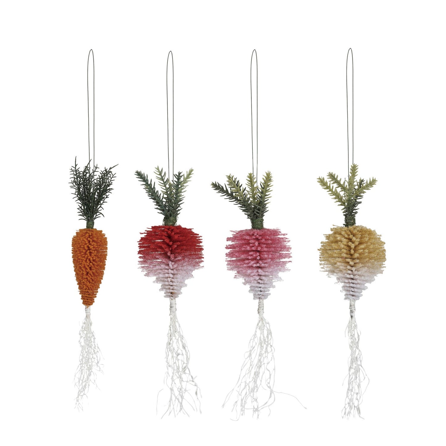 Flocked Bottle Brush Vegetable Ornaments