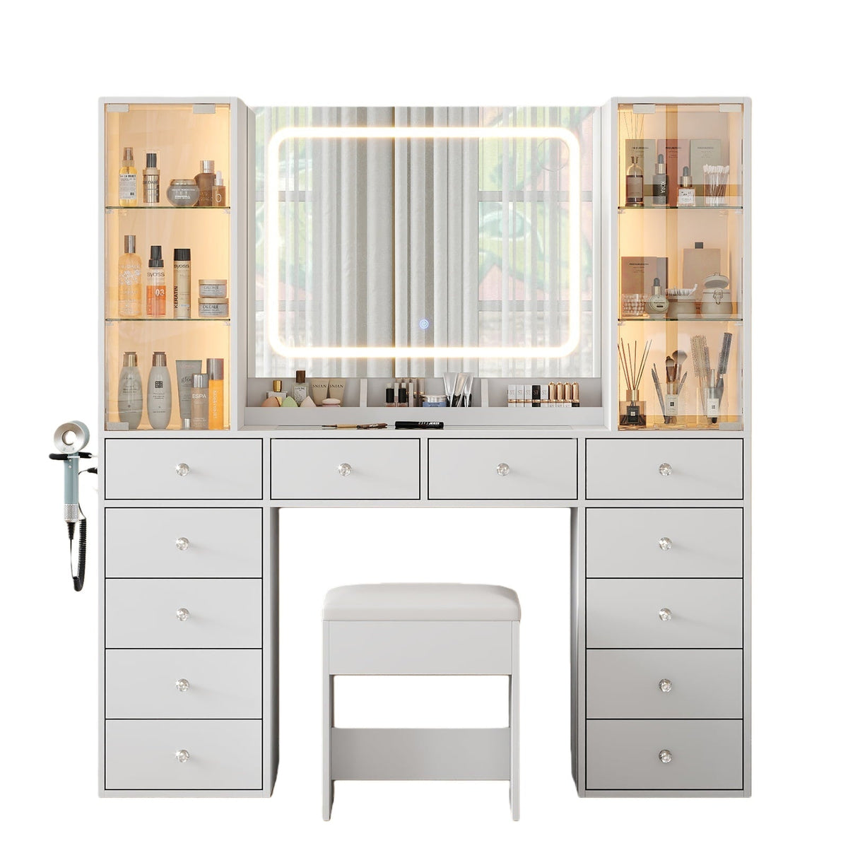 Yanosaku VD035 Bedroom Makeup Vanity desk with mirror, 12 Drawers