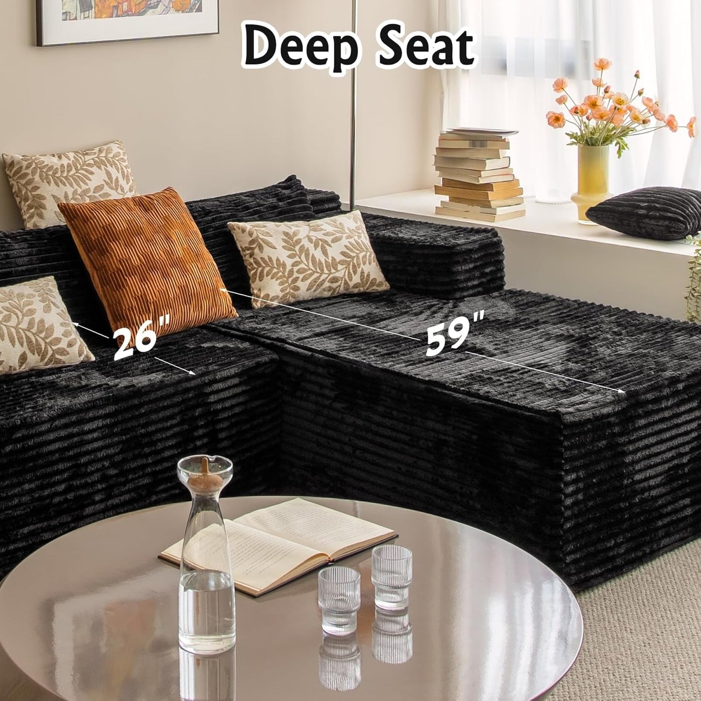 Versatile L-Shape Corduroy Sectional Couch for Comfort