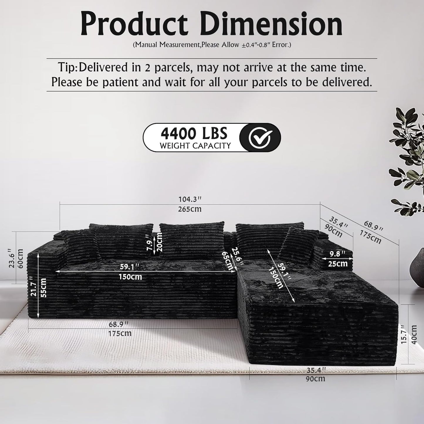 Versatile L-Shape Corduroy Sectional Couch for Comfort