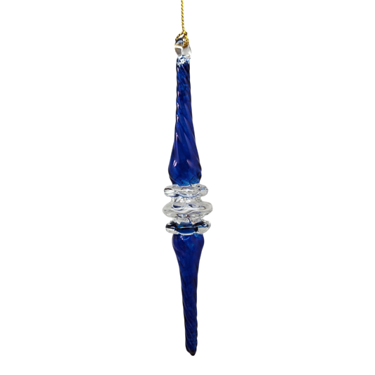 Outer Swirl Icicle Glass Ornaments - Cobalt - Clear Center