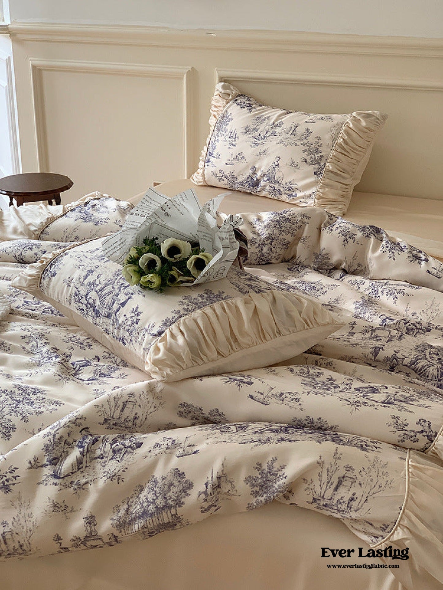 Victorian Inspired Antique Ruffle Bedding Set / Pink Gold