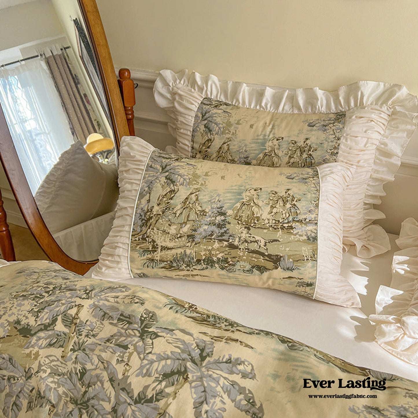 Victorian Inspired Antique Ruffle Bedding Set / Pink Gold