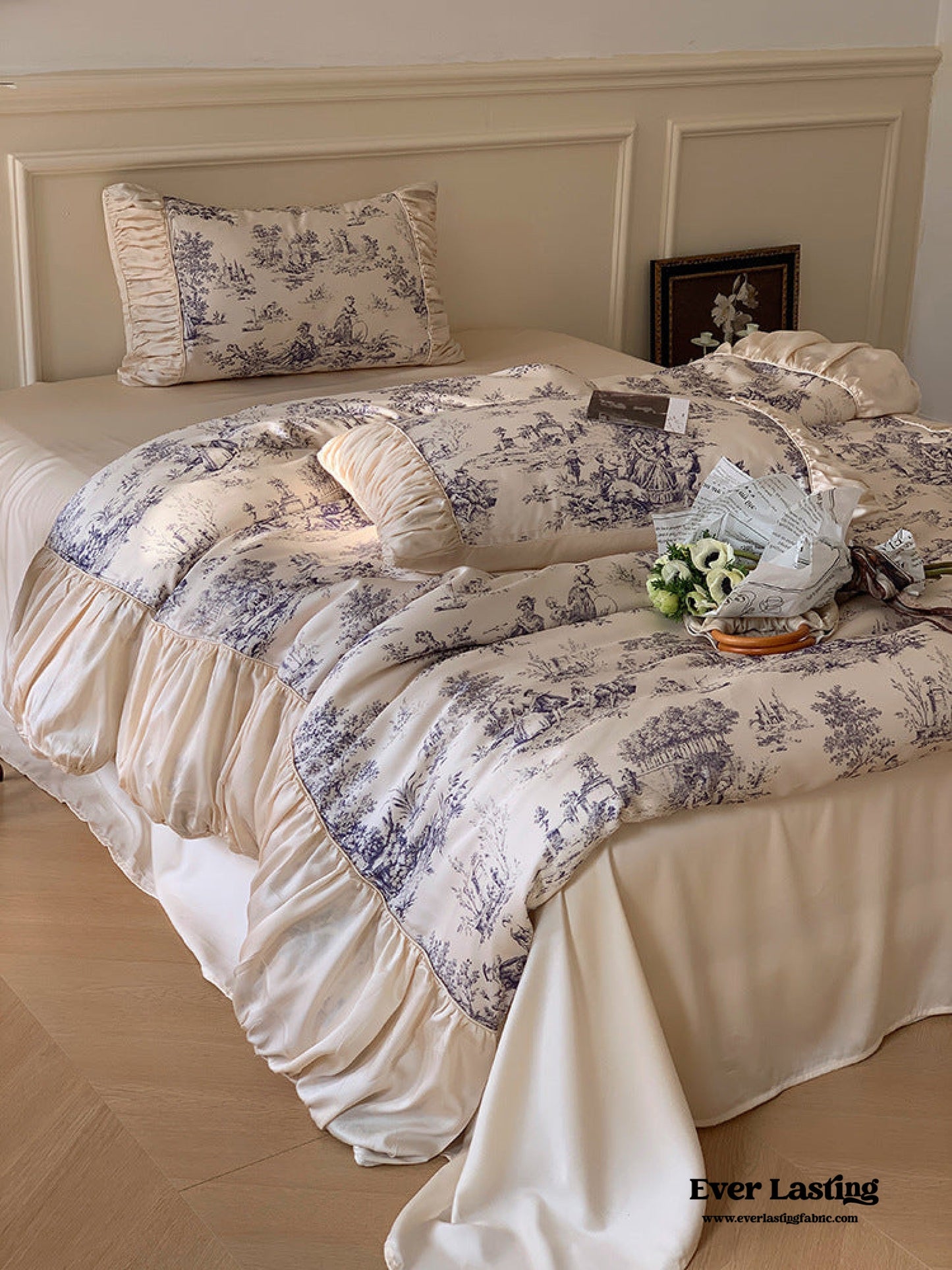 Victorian Inspired Antique Ruffle Bedding Set / Pink Gold