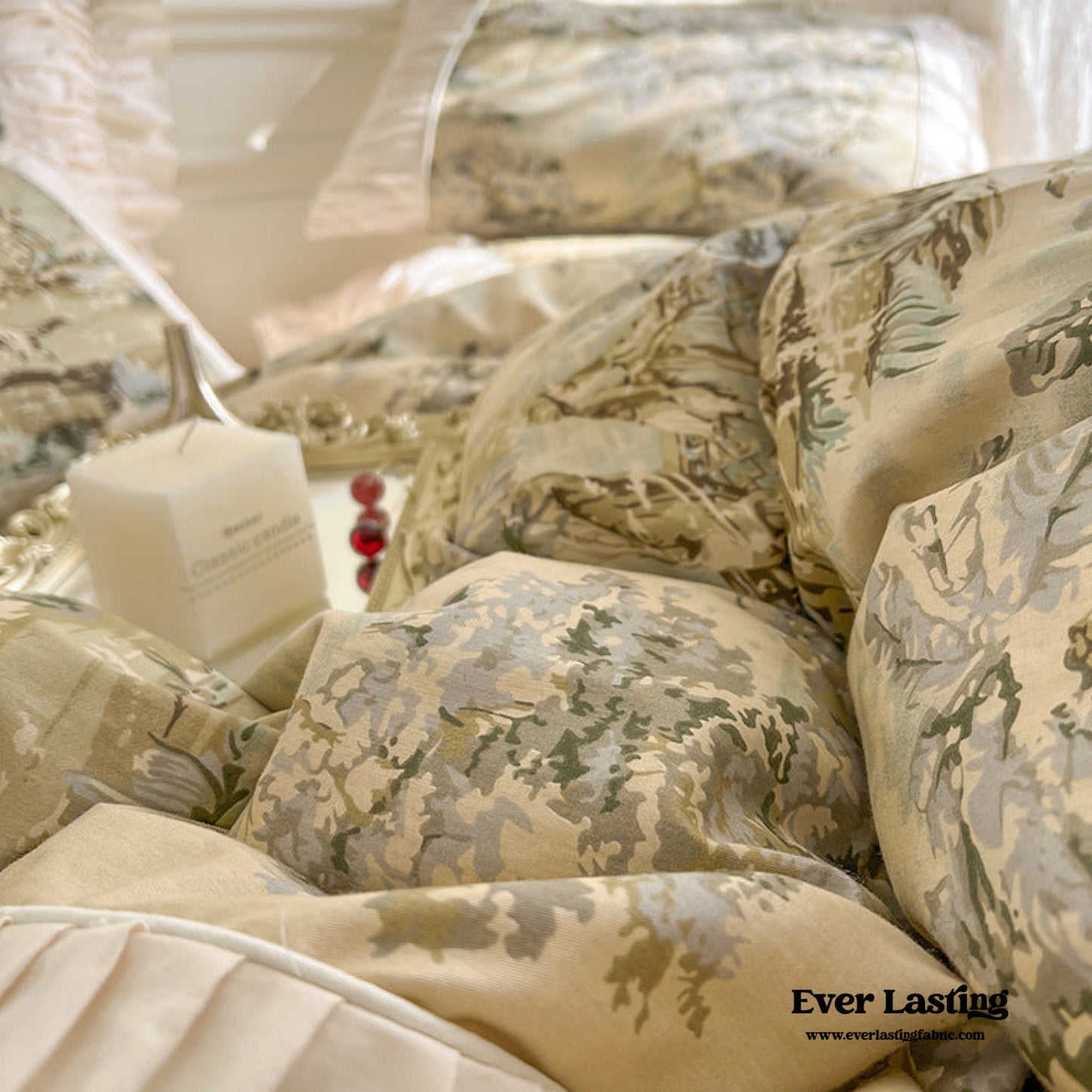 Victorian Inspired Antique Ruffle Bedding Set / Pink Gold