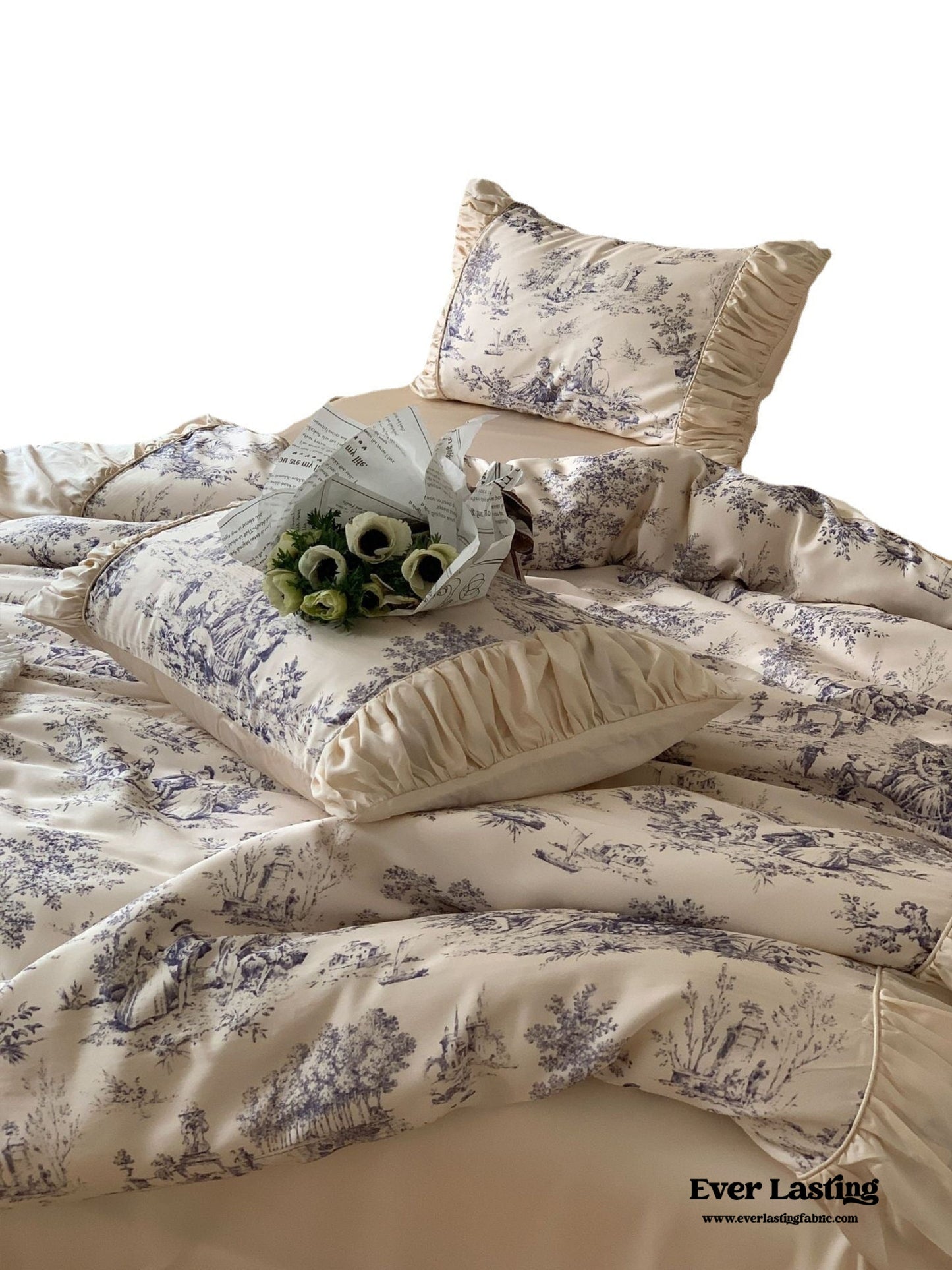 Victorian Inspired Antique Ruffle Bedding Set / Pink Gold