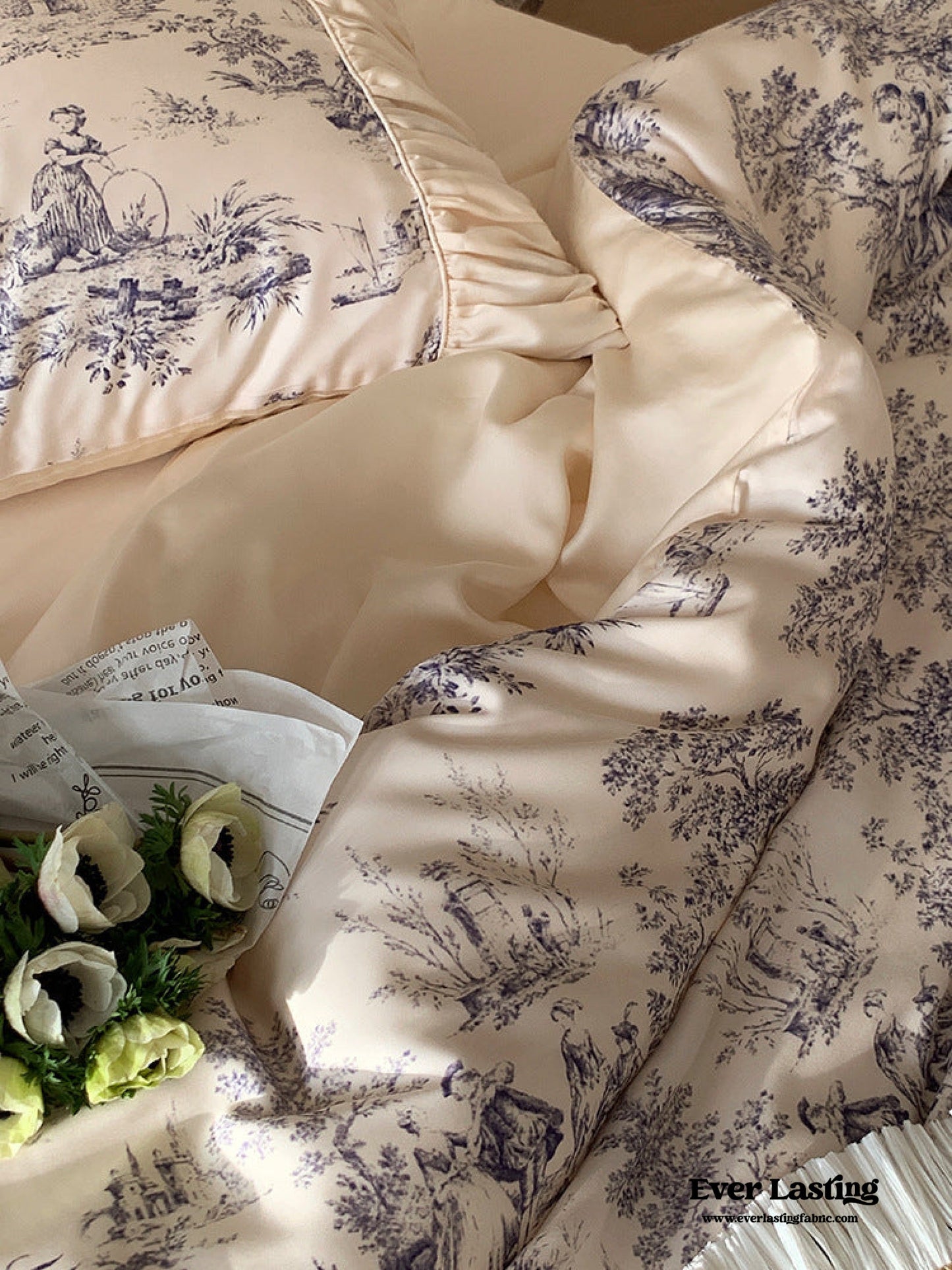 Victorian Inspired Antique Ruffle Bedding Set / Pink Gold