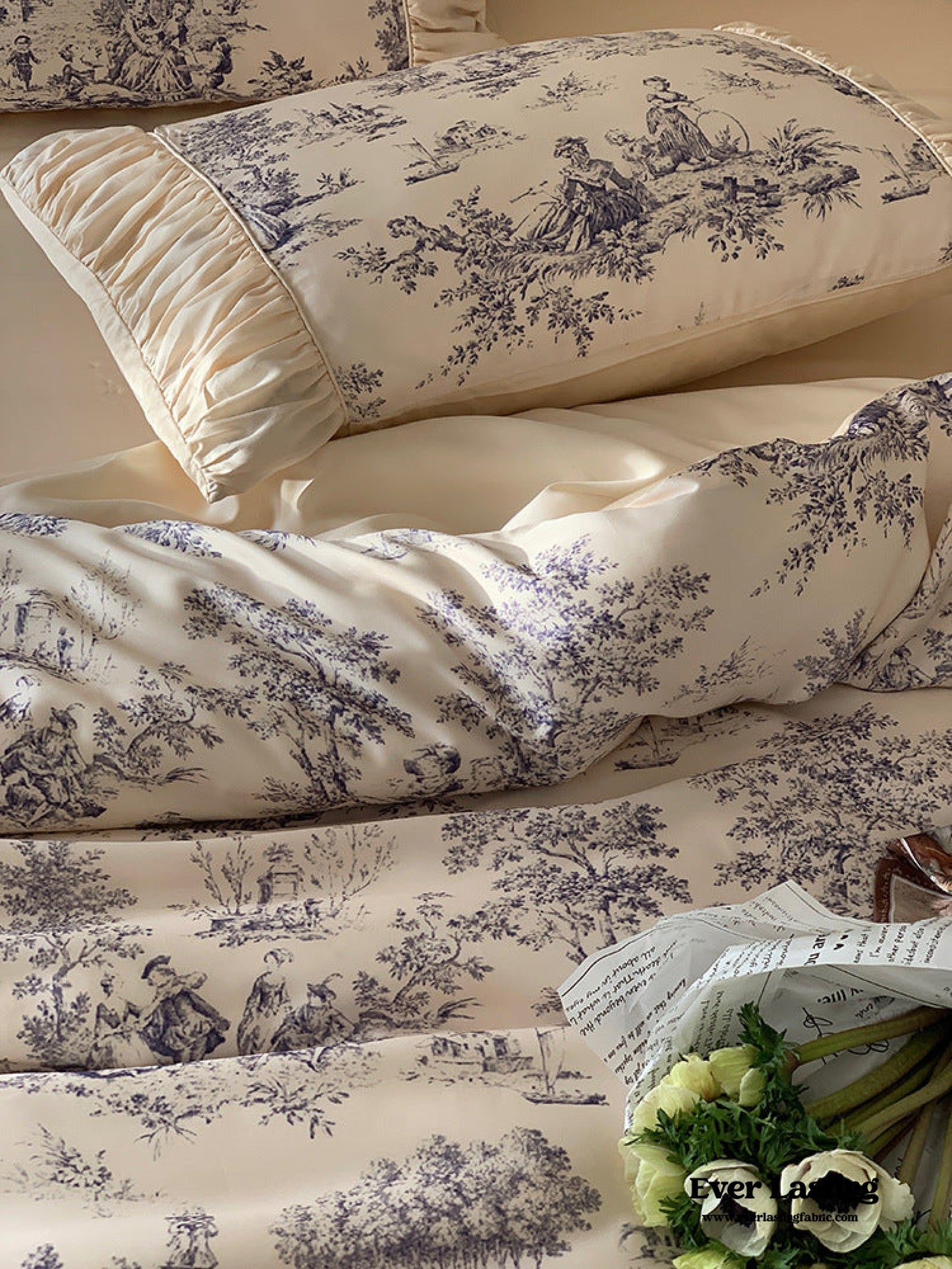 Victorian Inspired Antique Ruffle Bedding Set / Pink Gold