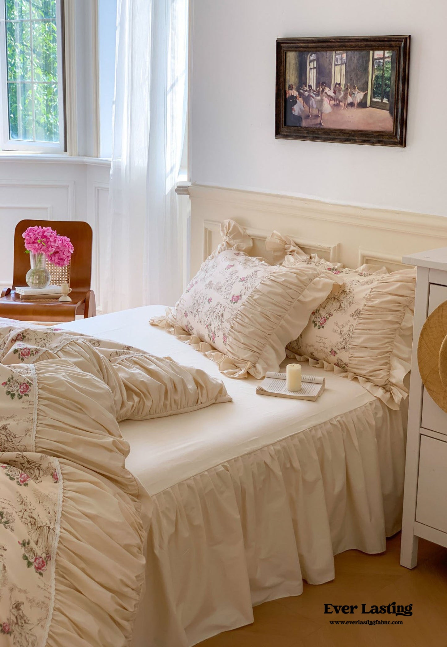 Victorian Inspired Antique Ruffle Bedding Set / Pink Gold