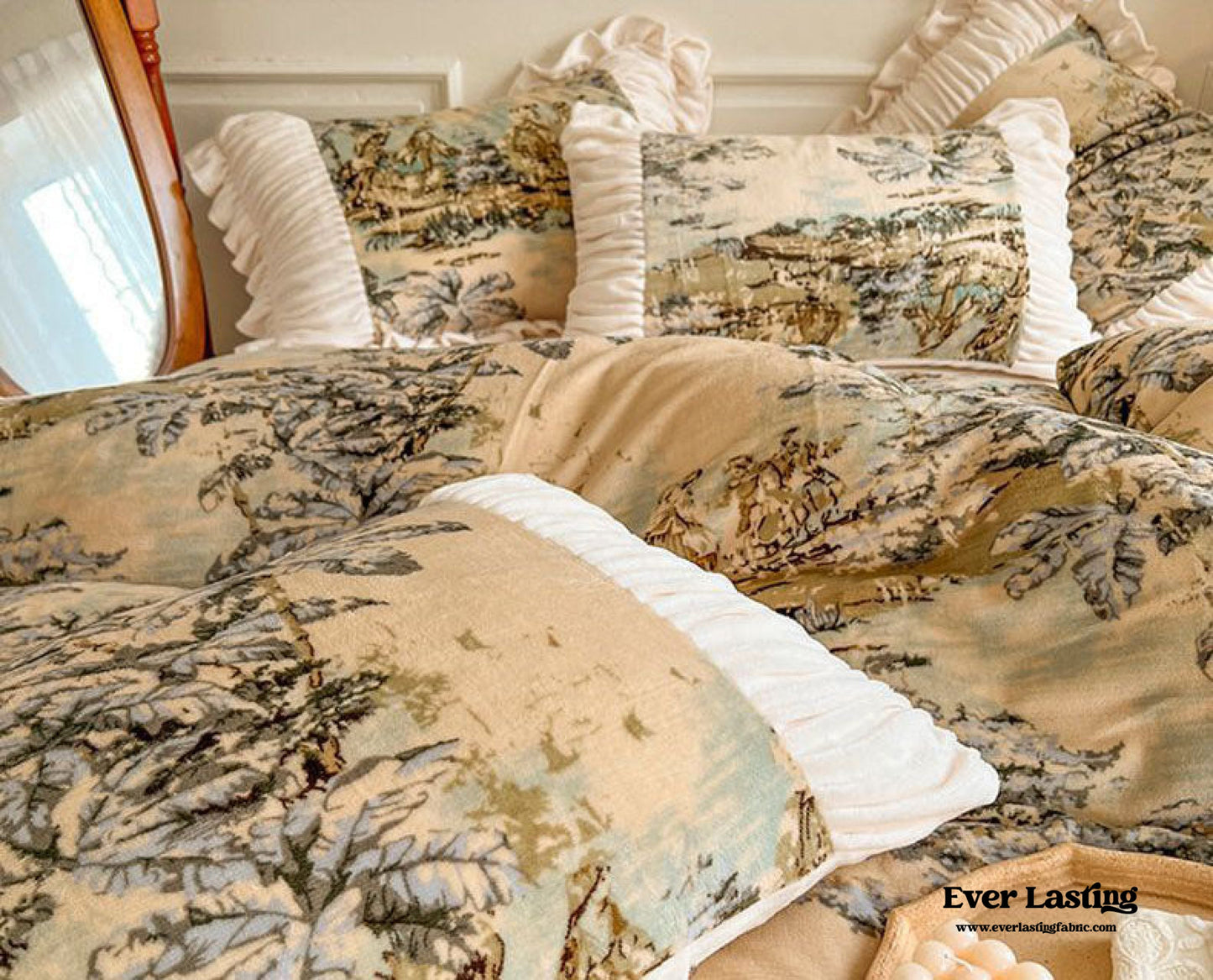 Victorian Inspired Ruffle Bedding Set / Rose Blue