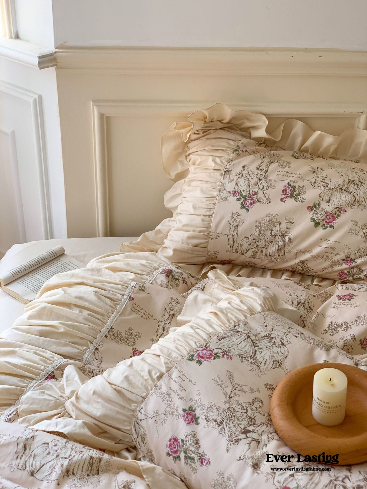 Victorian Inspired Ruffle Bedding Set / Rose Blue