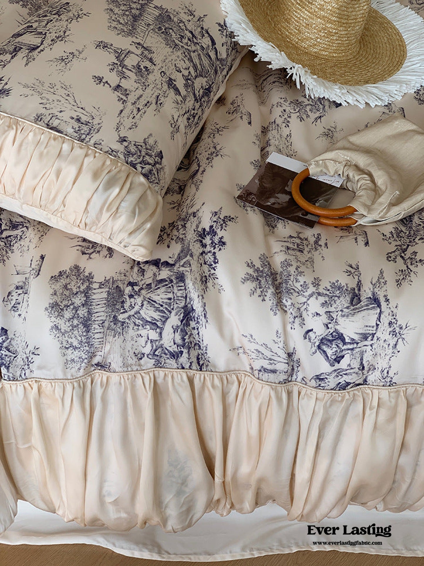Victorian Inspired Ruffle Bedding Set / Rose Blue