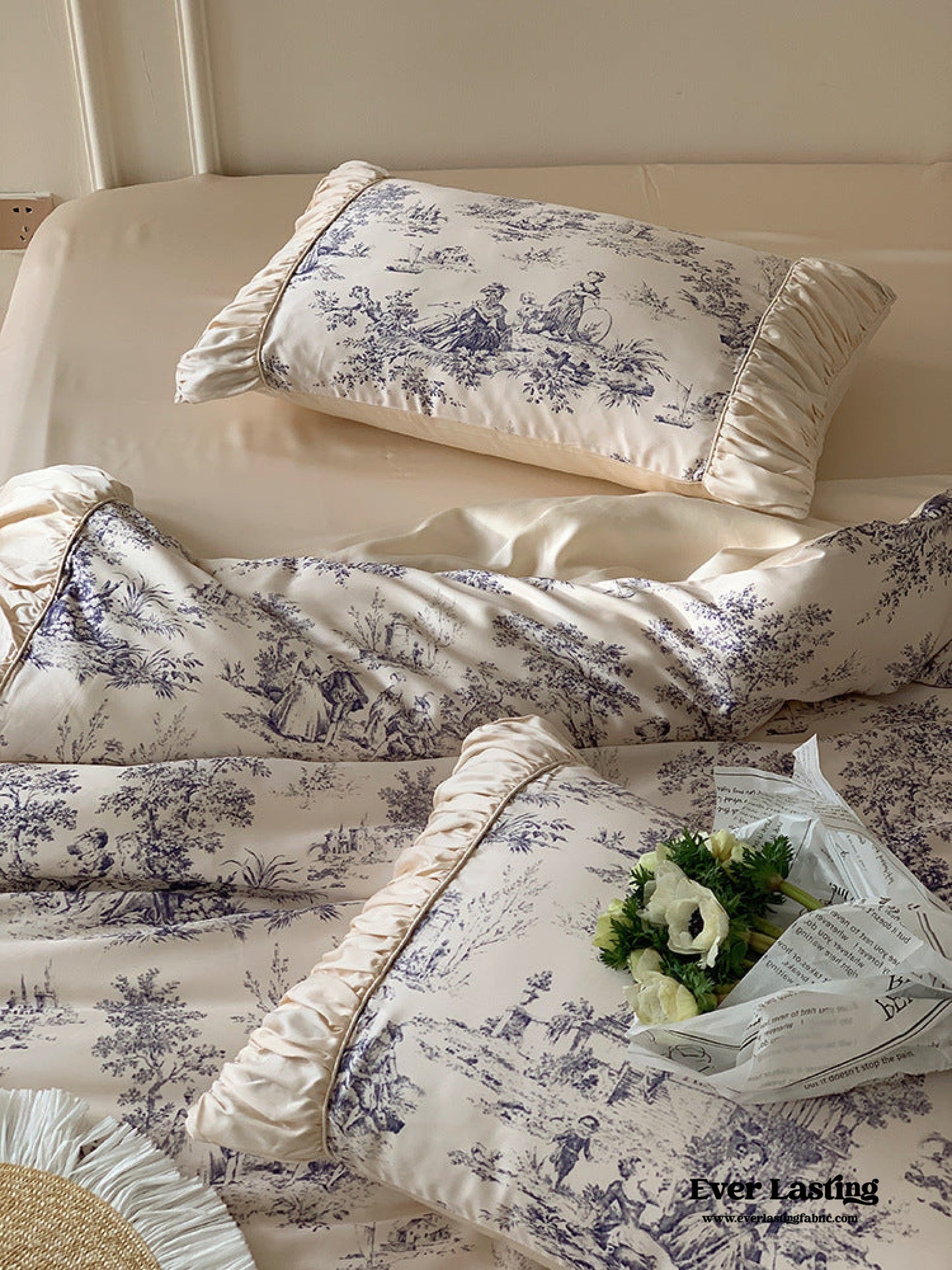 Victorian Inspired Ruffle Bedding Set / Rose Blue
