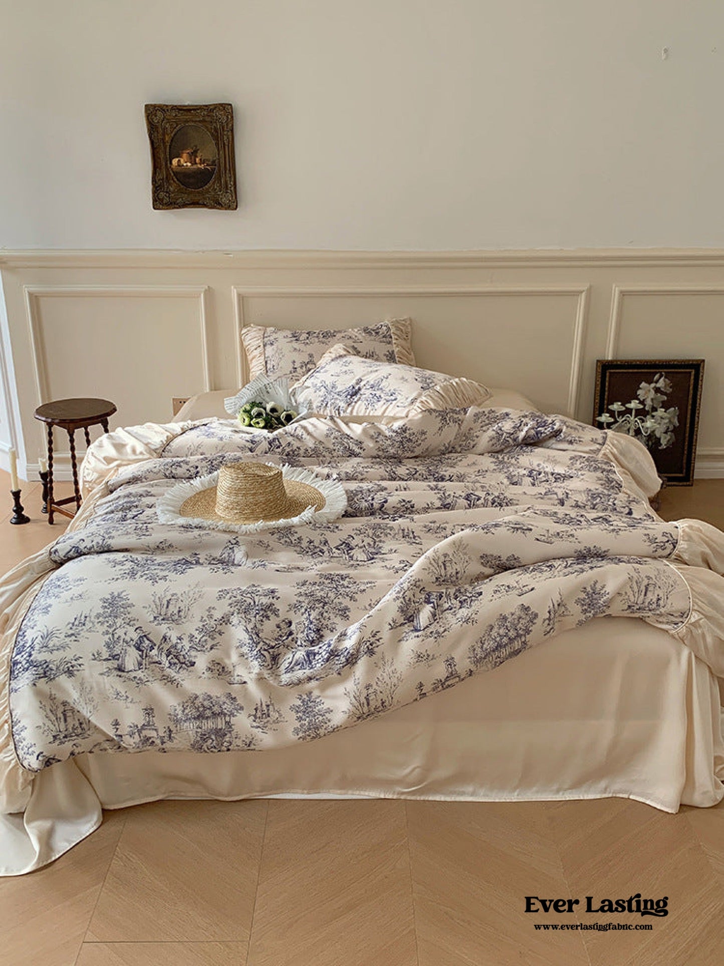 Victorian Inspired Ruffle Bedding Set / Rose Blue