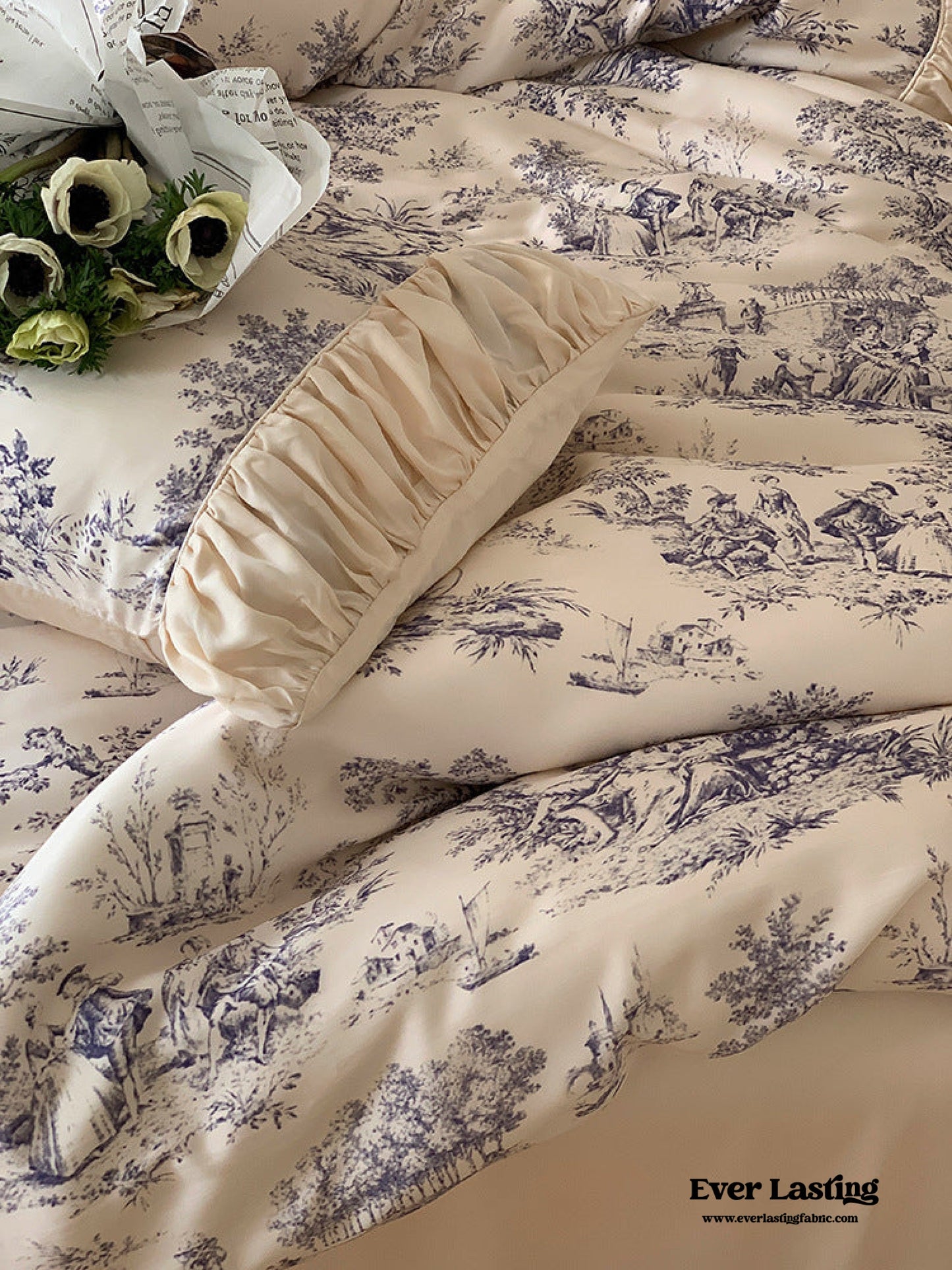 Victorian Inspired Ruffle Bedding Set / Rose Blue
