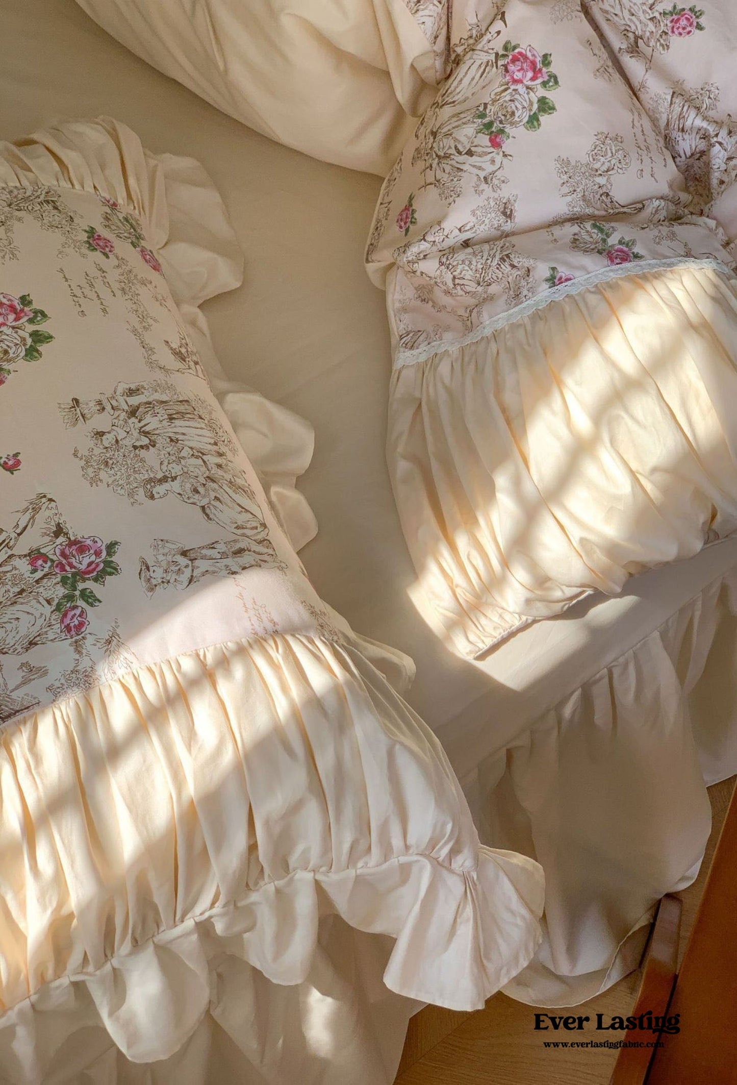 Victorian Inspired Ruffle Bedding Set / Rose Blue