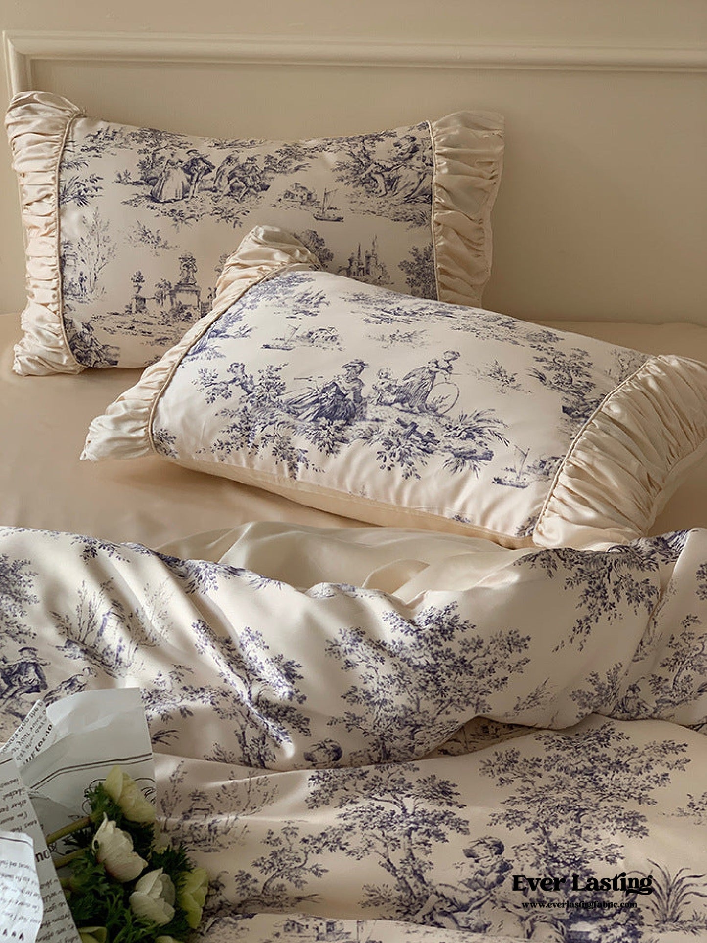 Victorian Inspired Ruffle Bedding Set / Rose Blue