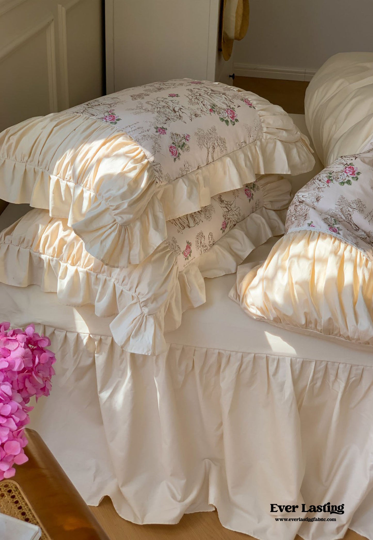 Victorian Inspired Ruffle Bedding Set / Rose Blue