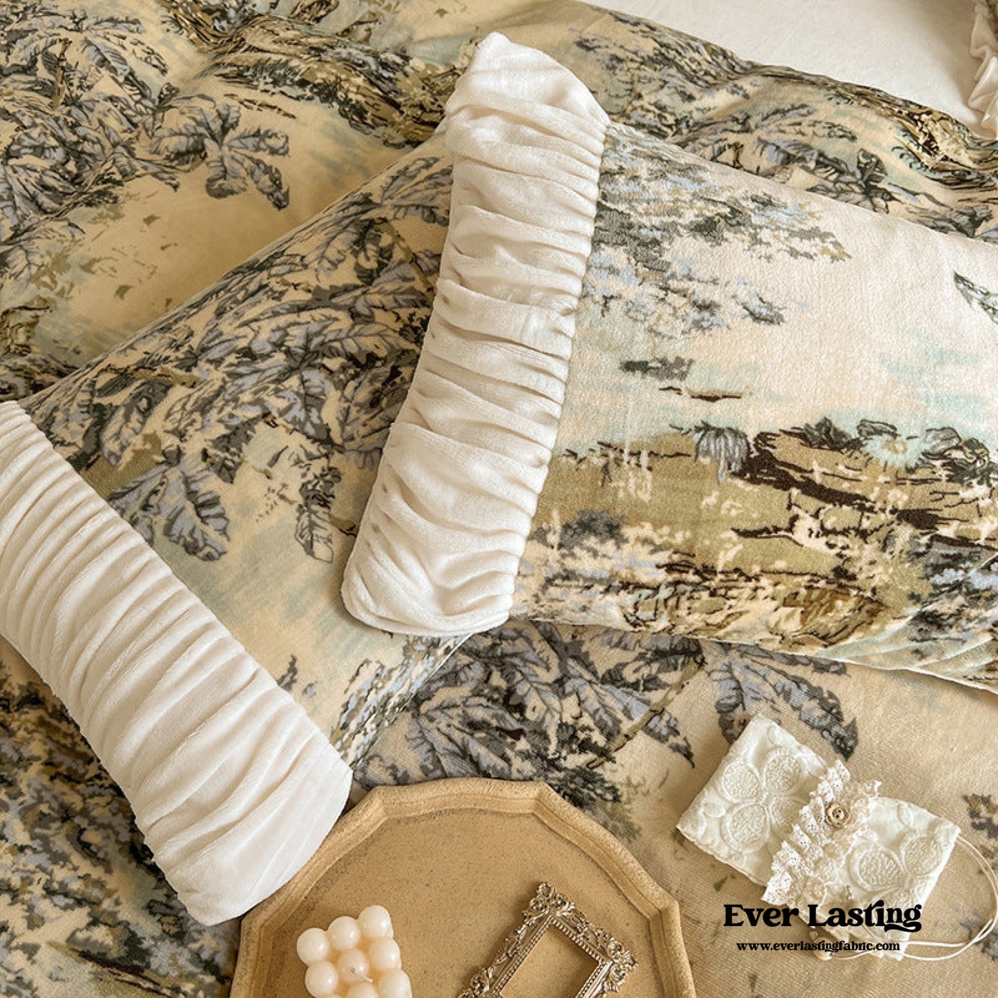 Victorian Inspired Ruffle Bedding Set / Rose Blue