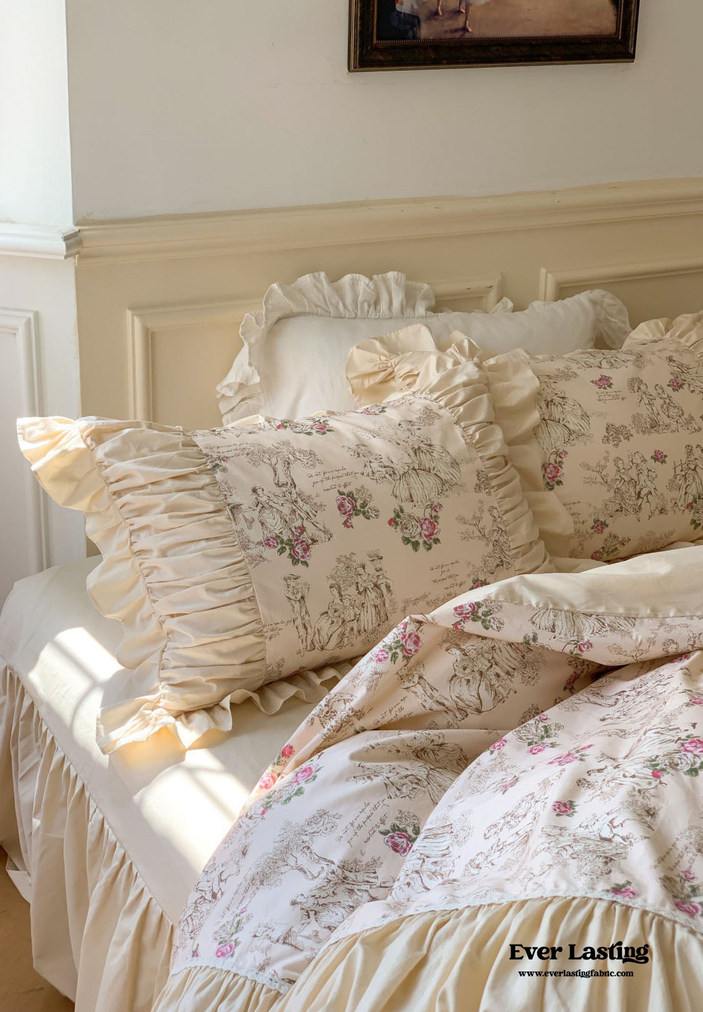 Victorian Inspired Ruffle Bedding Set / Rose Blue