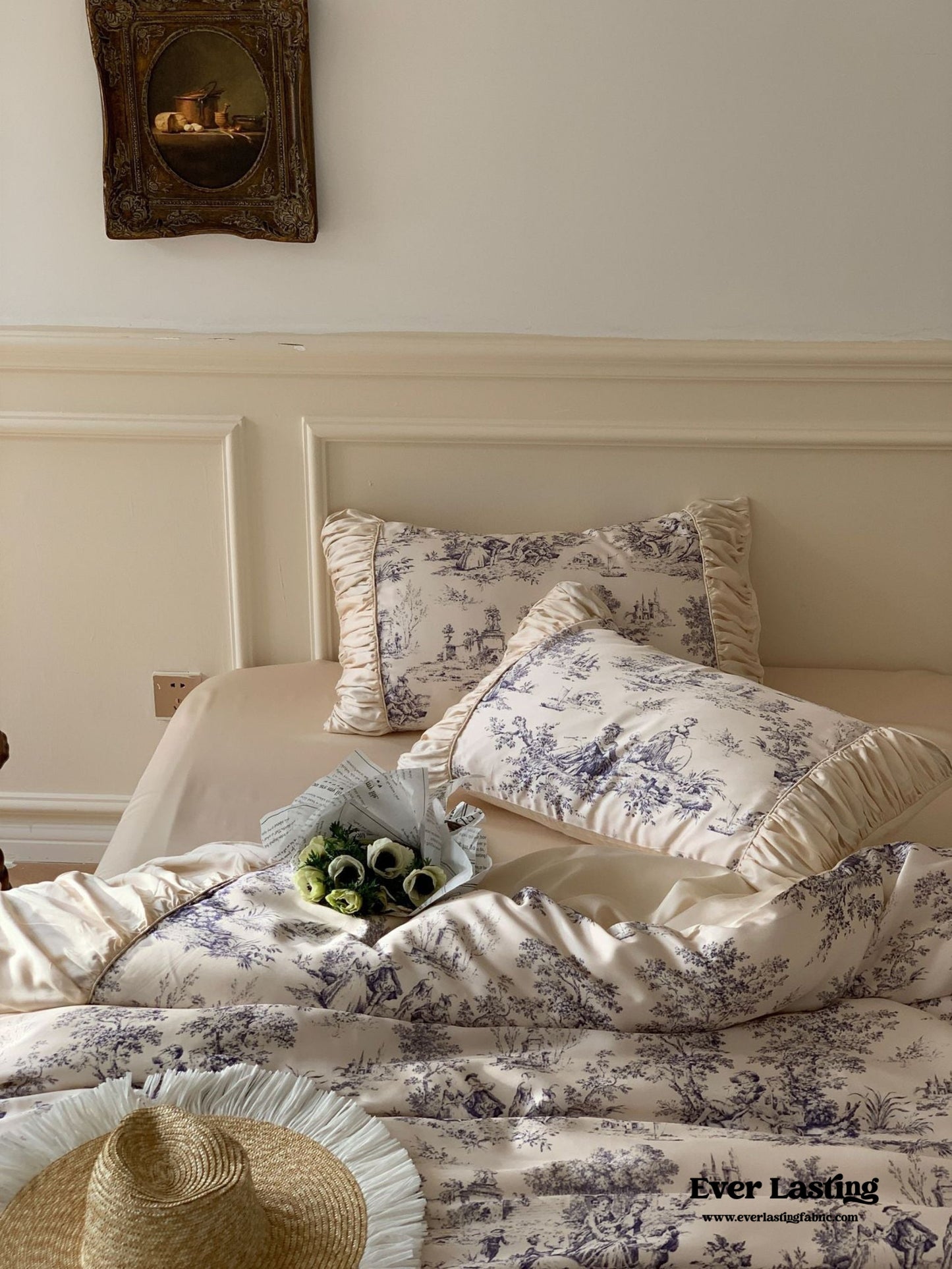 Victorian Inspired Ruffle Bedding Set / Rose Blue