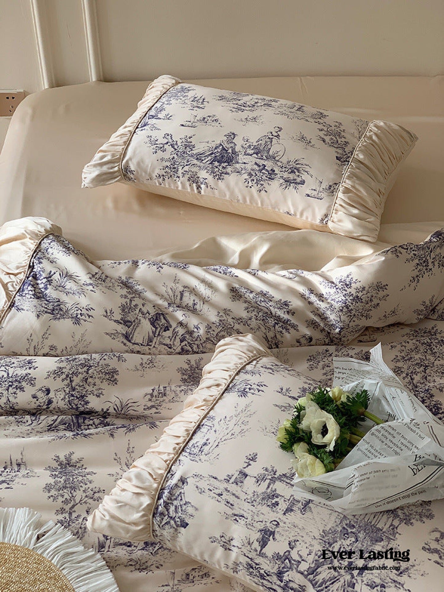 Victorian Inspired Ruffle Bedding Set / Rose Blue