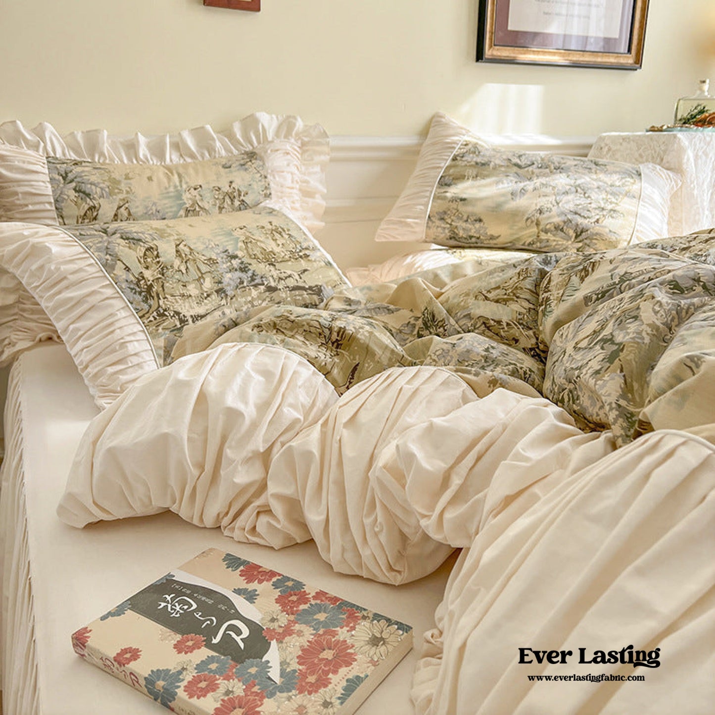 Victorian Inspired Ruffle Bedding Set / Rose Blue