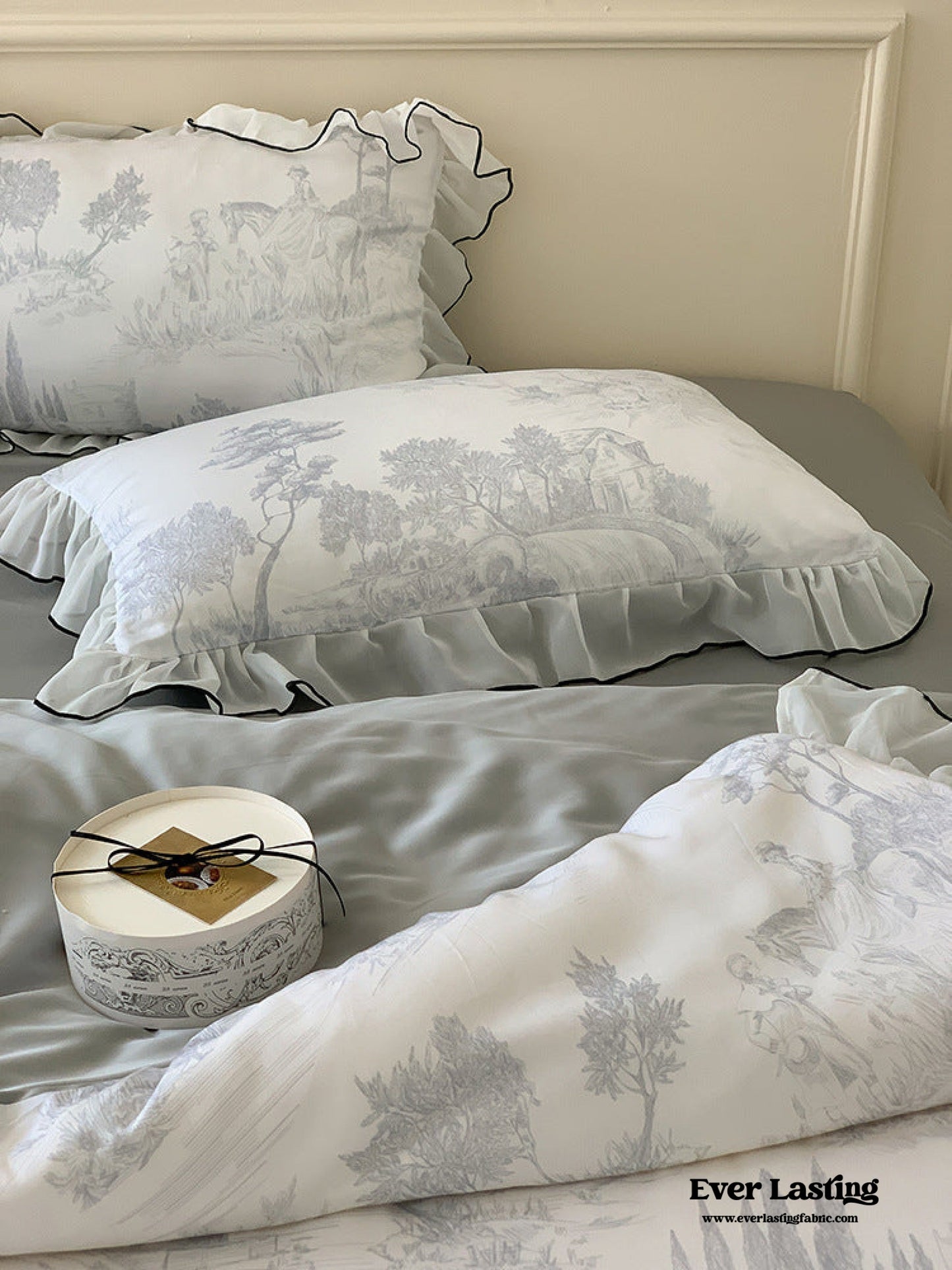 Victorian Inspired Soft Lace Ruffle Bedding Set / Gray