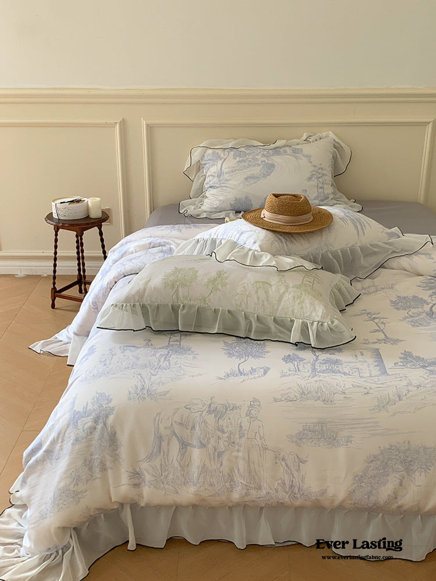 Victorian Inspired Soft Lace Ruffle Bedding Set / Gray