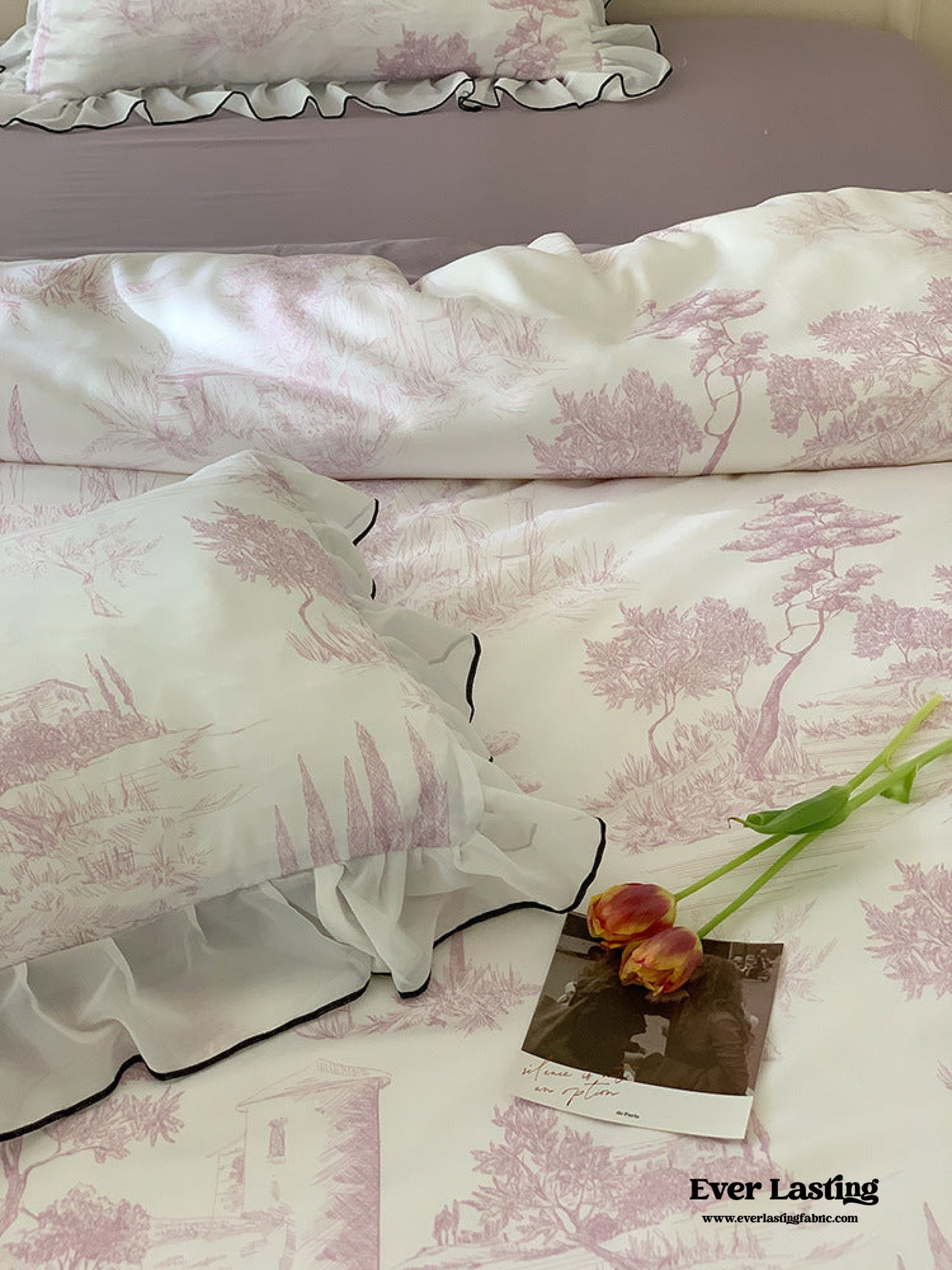 Victorian Inspired Soft Lace Ruffle Bedding Set / Gray