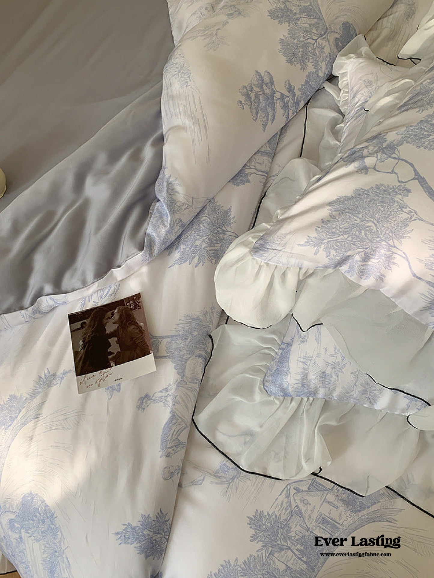 Victorian Inspired Soft Lace Ruffle Bedding Set / Gray