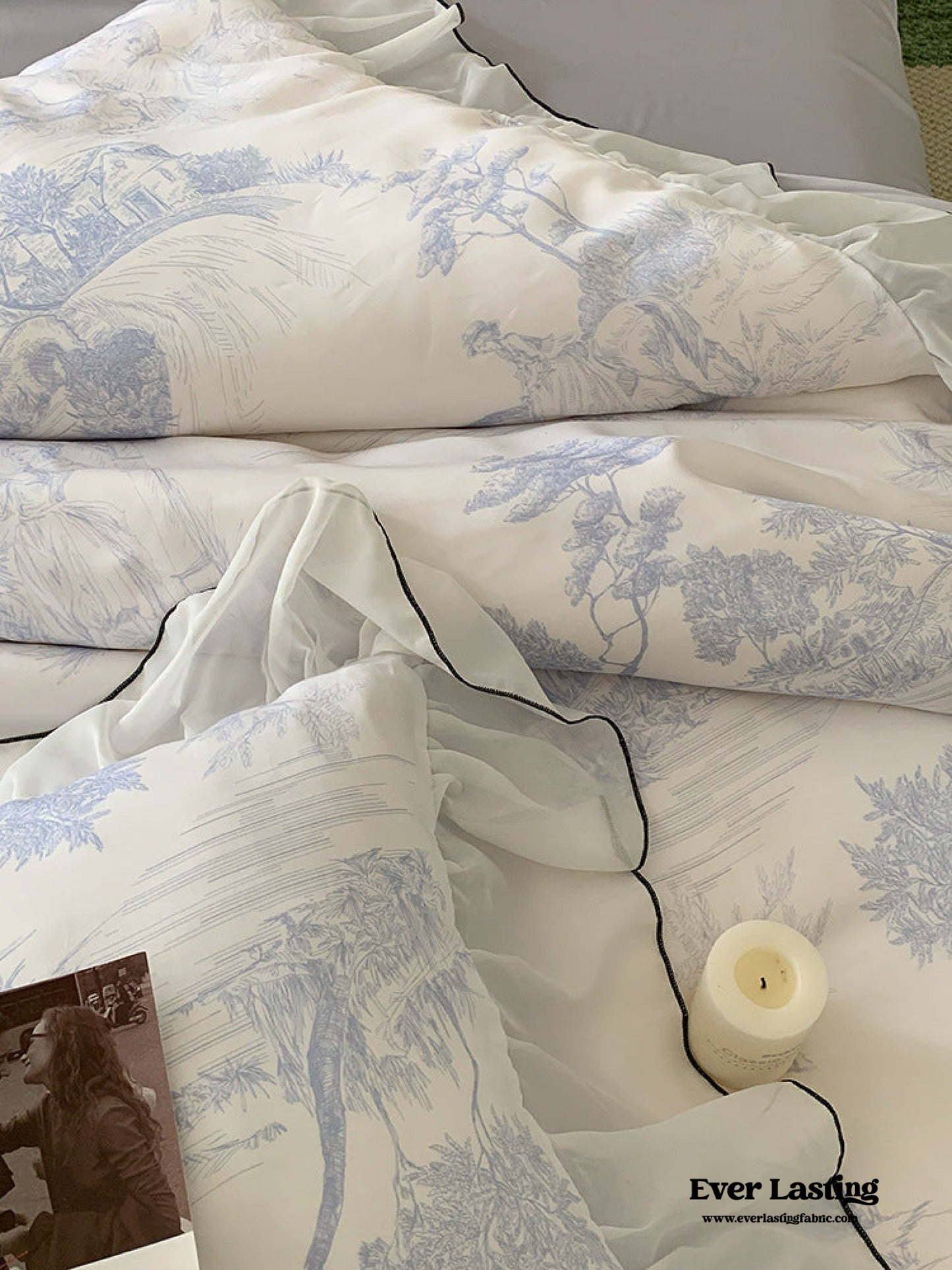 Victorian Inspired Soft Lace Ruffle Bedding Set / Gray