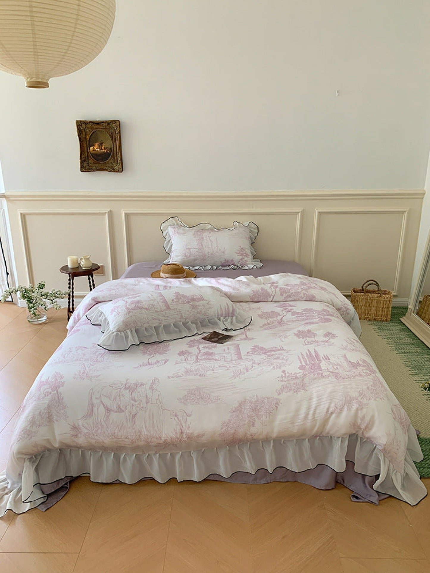 Victorian Inspired Soft Lace Ruffle Bedding Set / Green