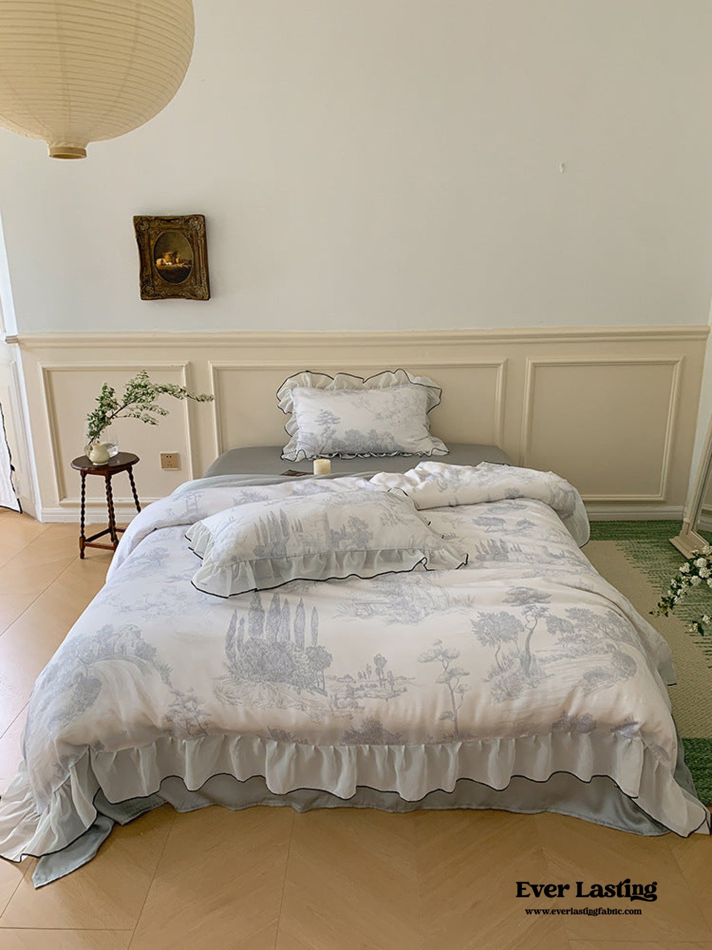 Victorian Inspired Soft Lace Ruffle Bedding Set / Purple