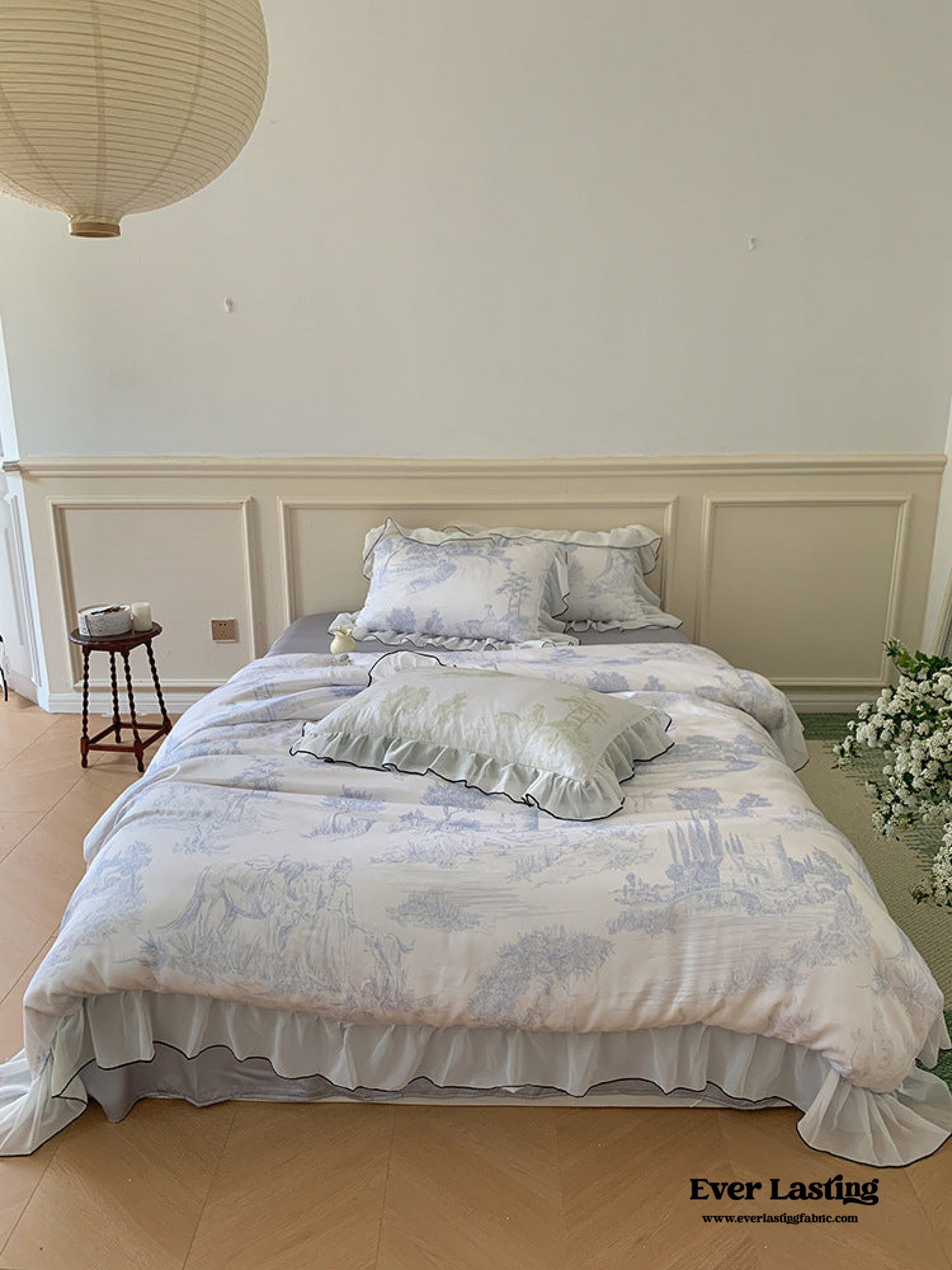 Victorian Inspired Soft Lace Ruffle Bedding Set / Purple