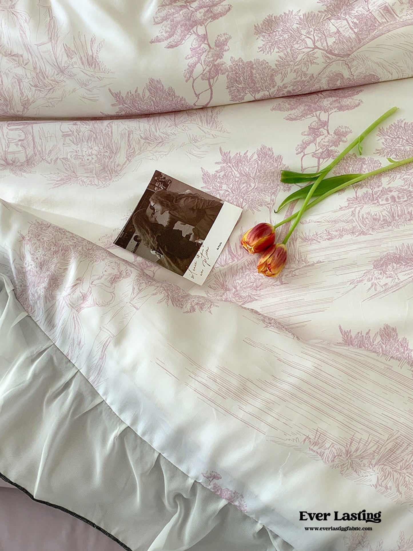 Victorian Inspired Soft Lace Ruffle Bedding Set / Purple