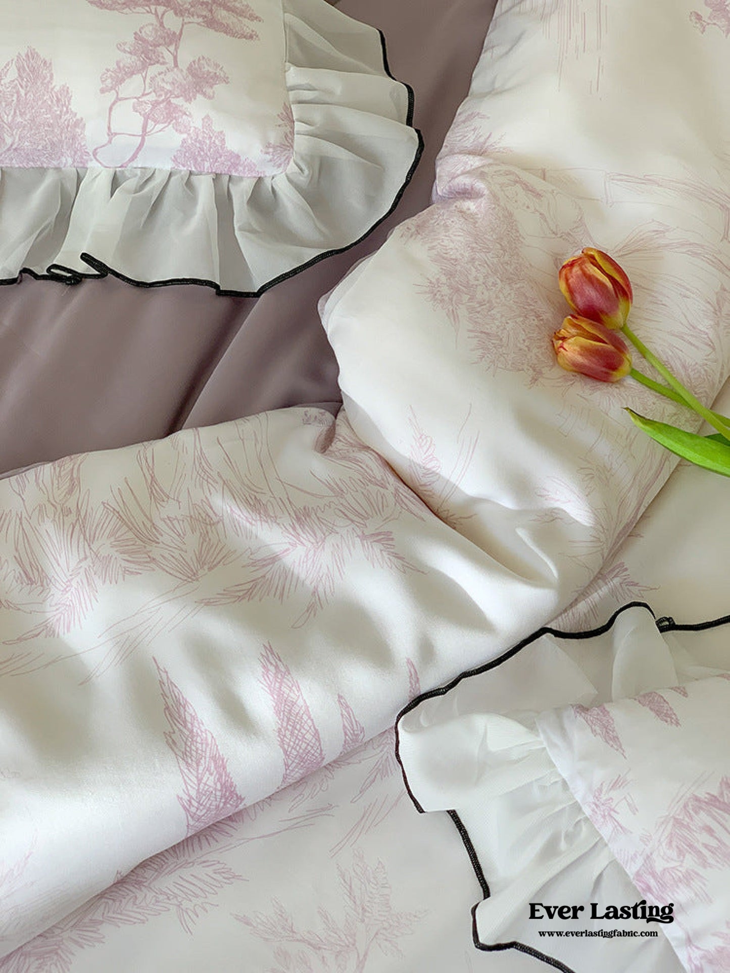 Victorian Inspired Soft Lace Ruffle Bedding Set / Purple