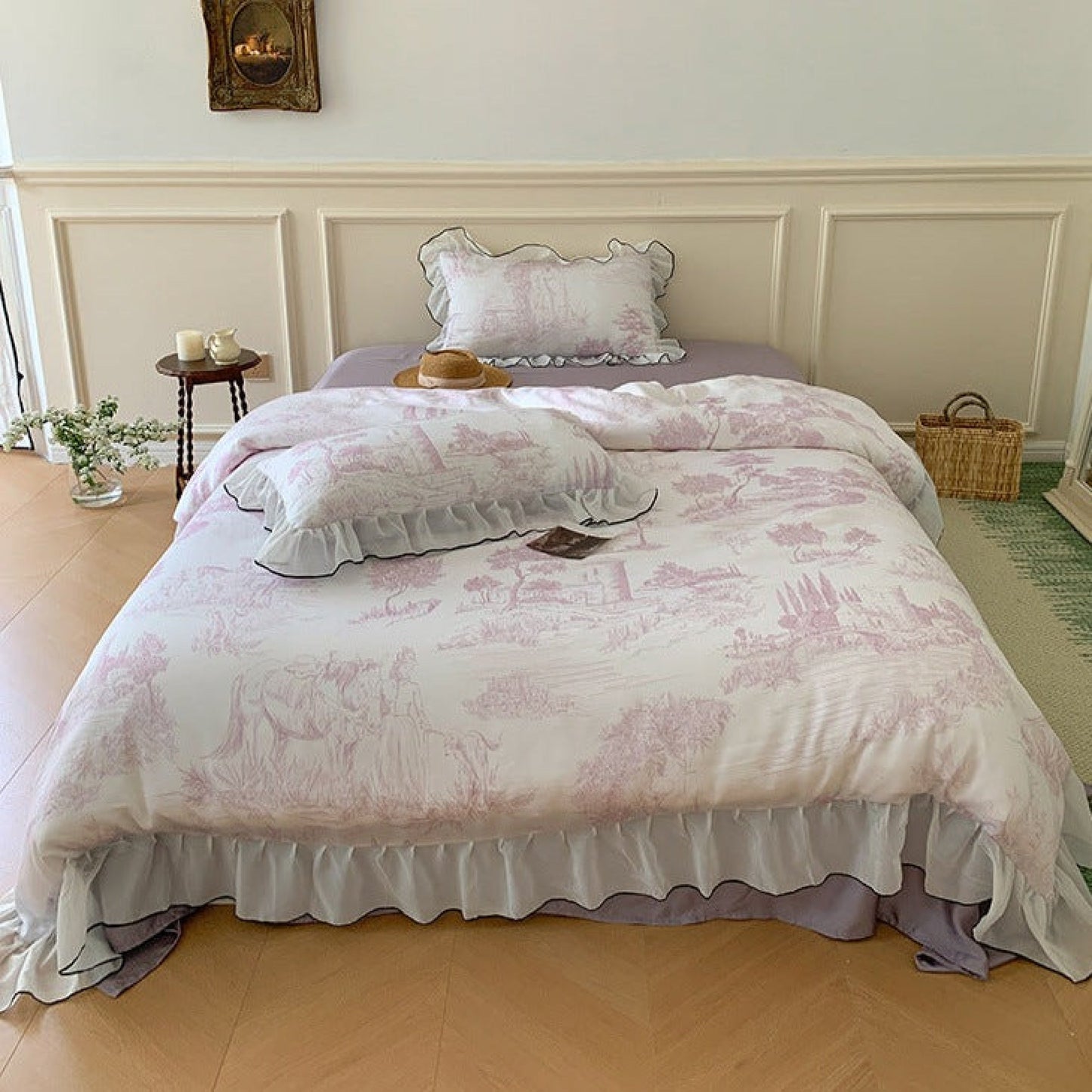 Victorian Inspired Soft Lace Ruffle Bedding Set / Purple