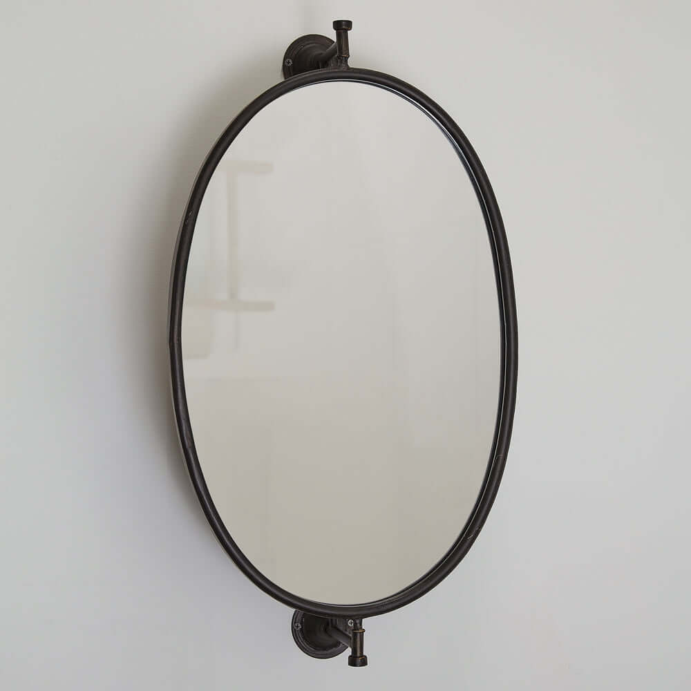 Vintage Bathroom Swivel Oval Wall Mirror with Black Metal Frame