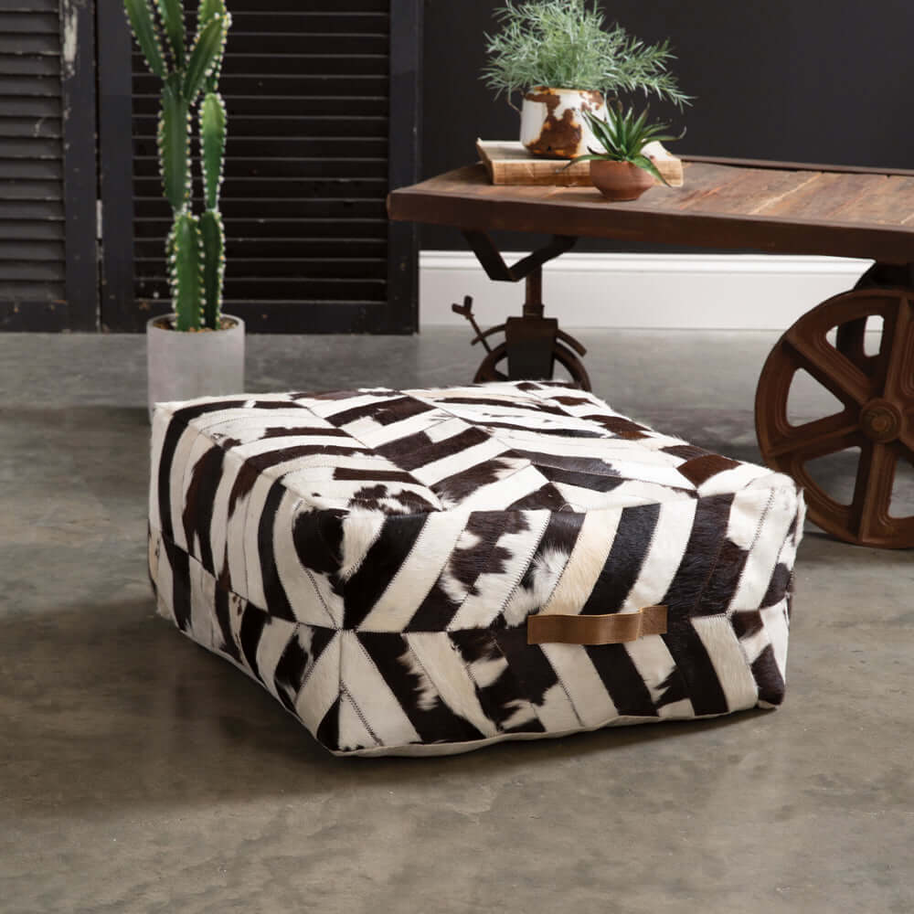 Vintage Cowhide Patchwork Ottoman Pouf