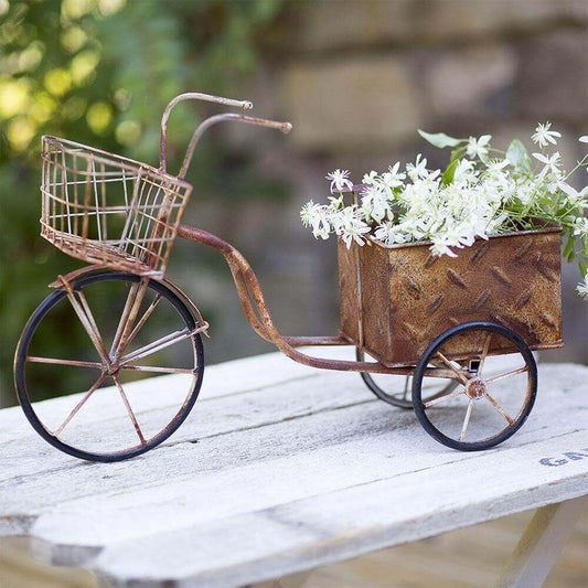 Vintage Tricycle Garden Planter in Weathered Metal