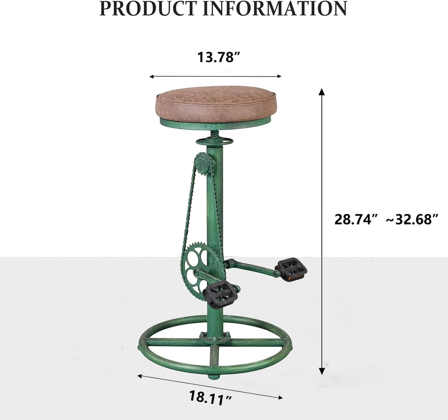 Antique Green Height Adjustable Bar Stool Set Of 2 With Bicycle Wheel Design