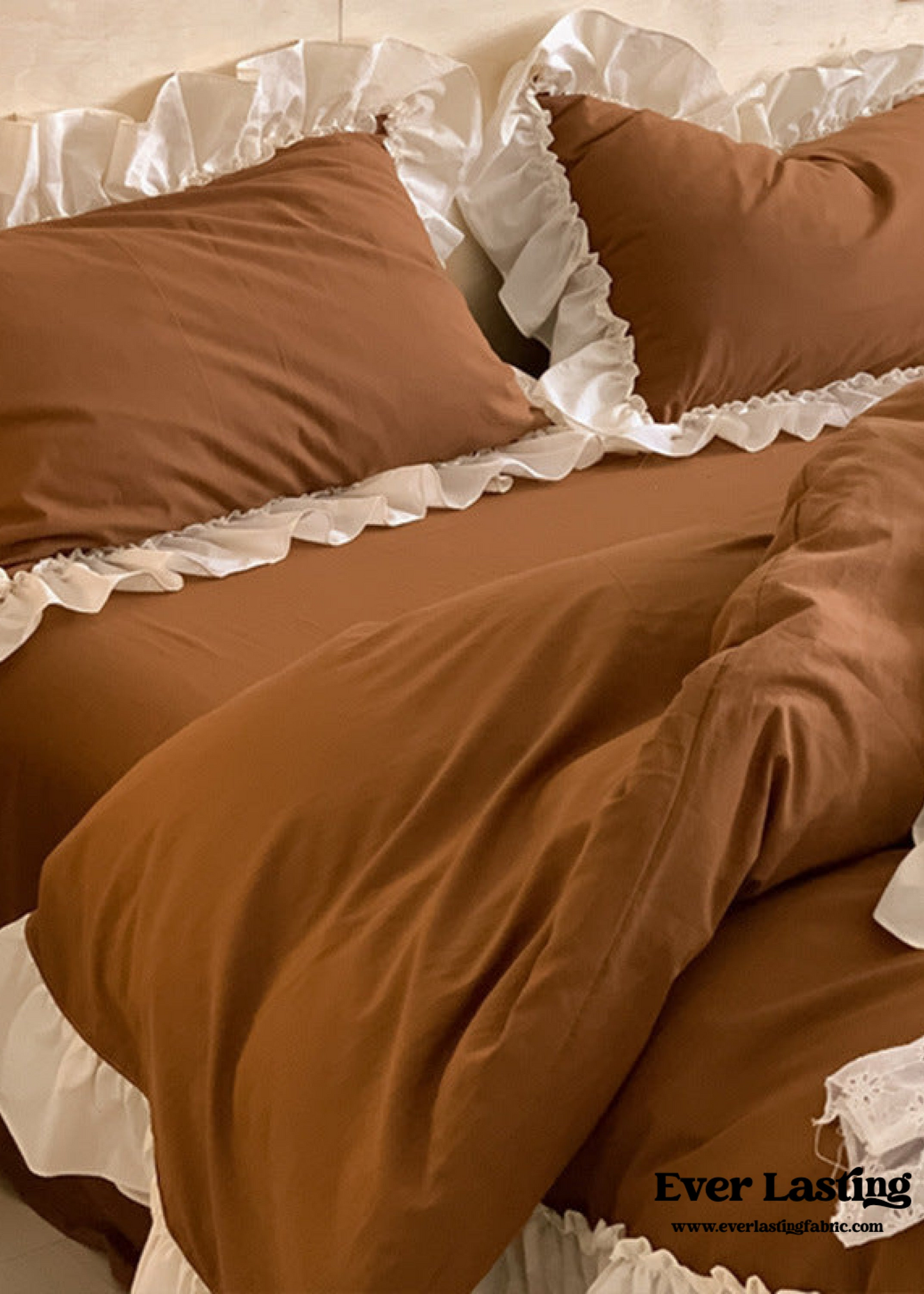 Vintage Earth Tone Large Ruffle Bedding Set / Olive Green