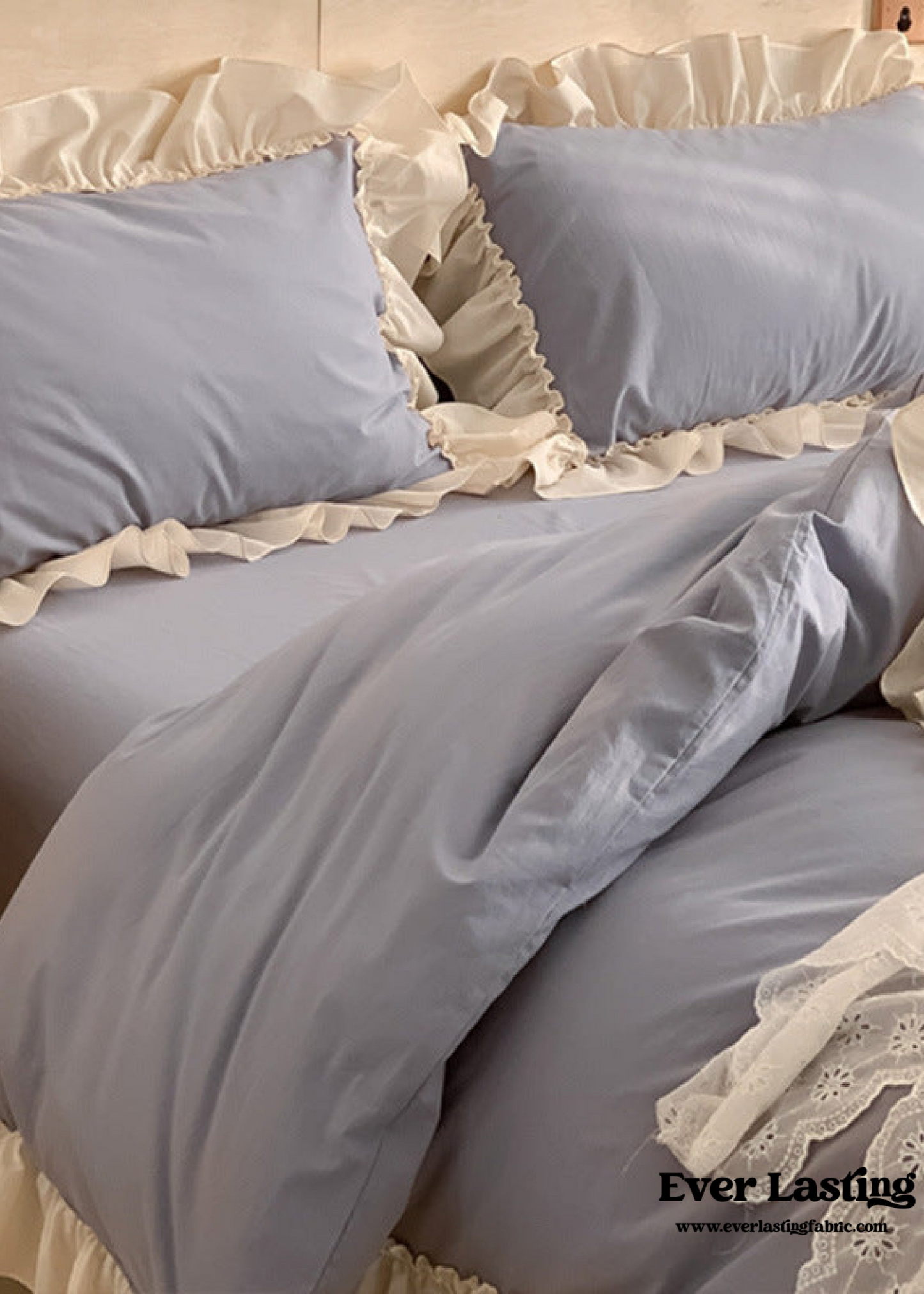 Vintage Earth Tone Large Ruffle Bedding Set / Olive Green