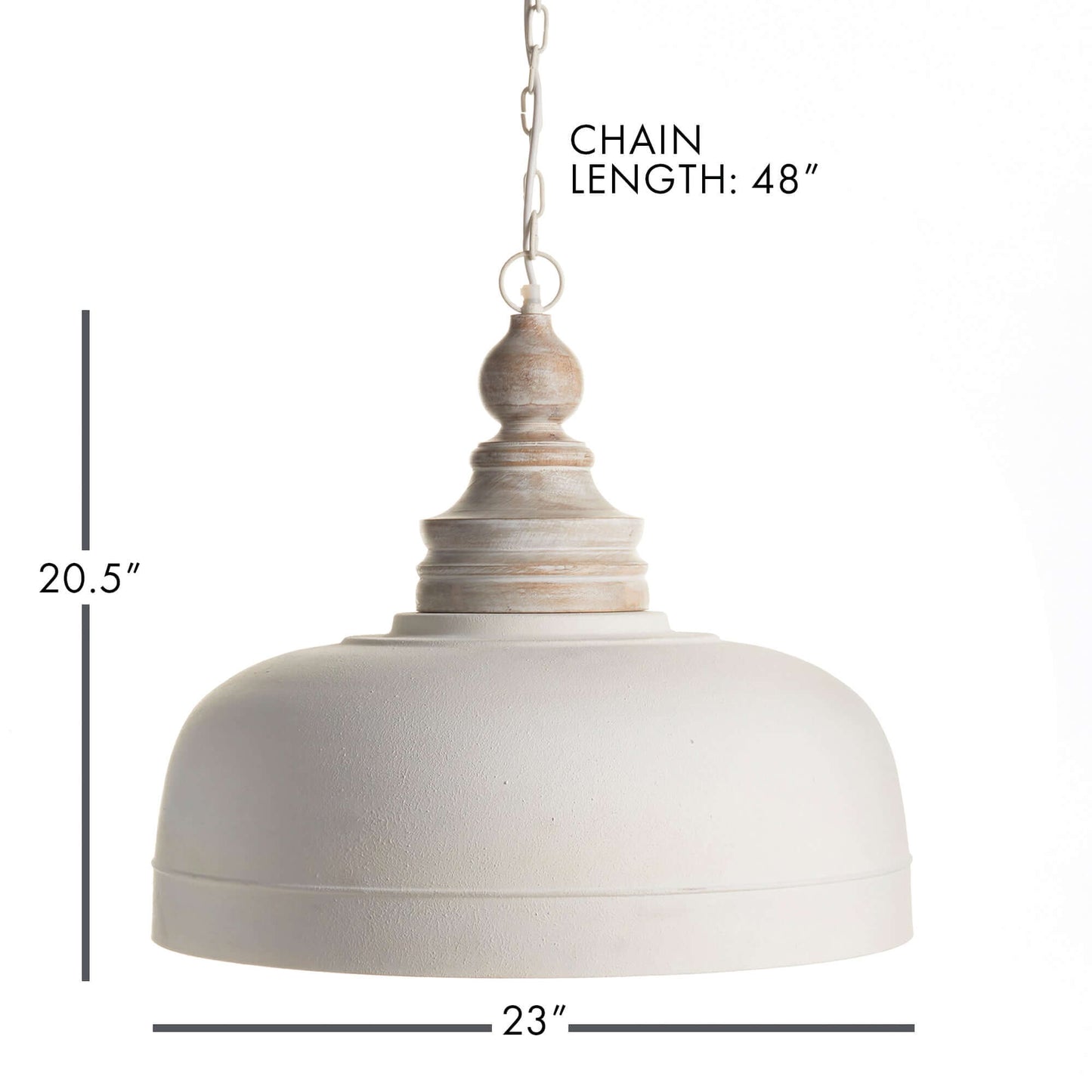 Vintage Farmhouse White Dome Pendant Light with Wood Finial