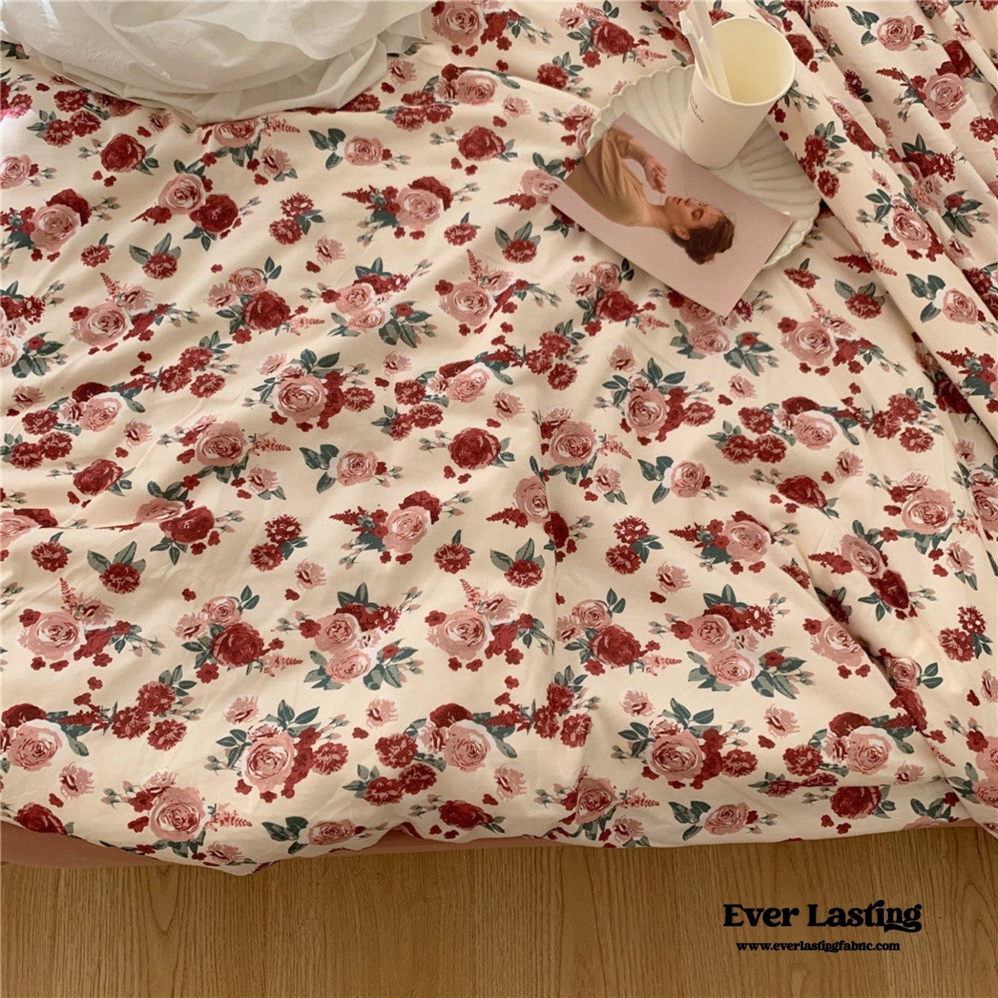 Vintage Floral Jersey Knit Bedding Set / Rust Pink
